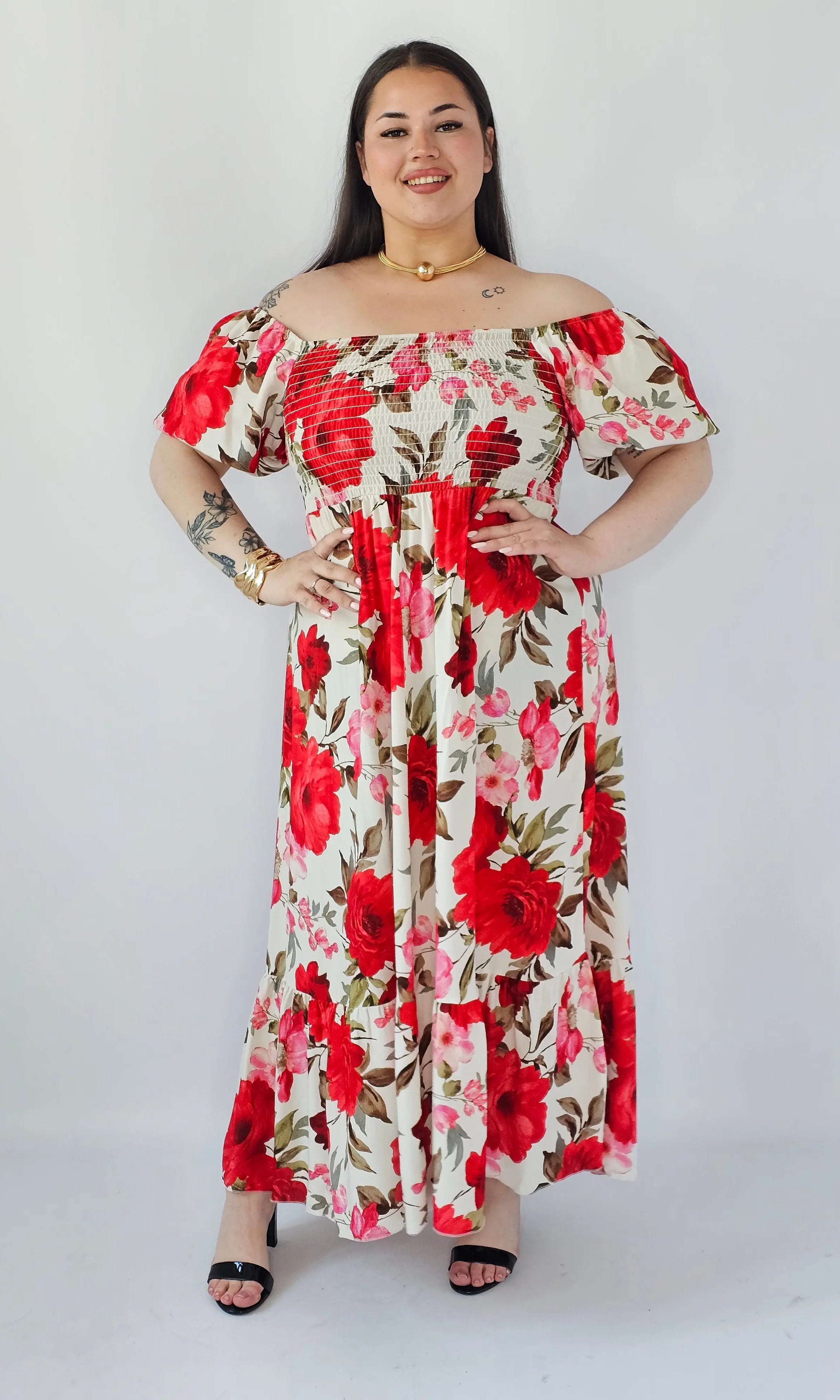 Sukienka Plus Size Maxi W Kwiaty Z Marszczoną Górą – Zwiewna I Kobieca XXL Stylowa XL Stylowa XL