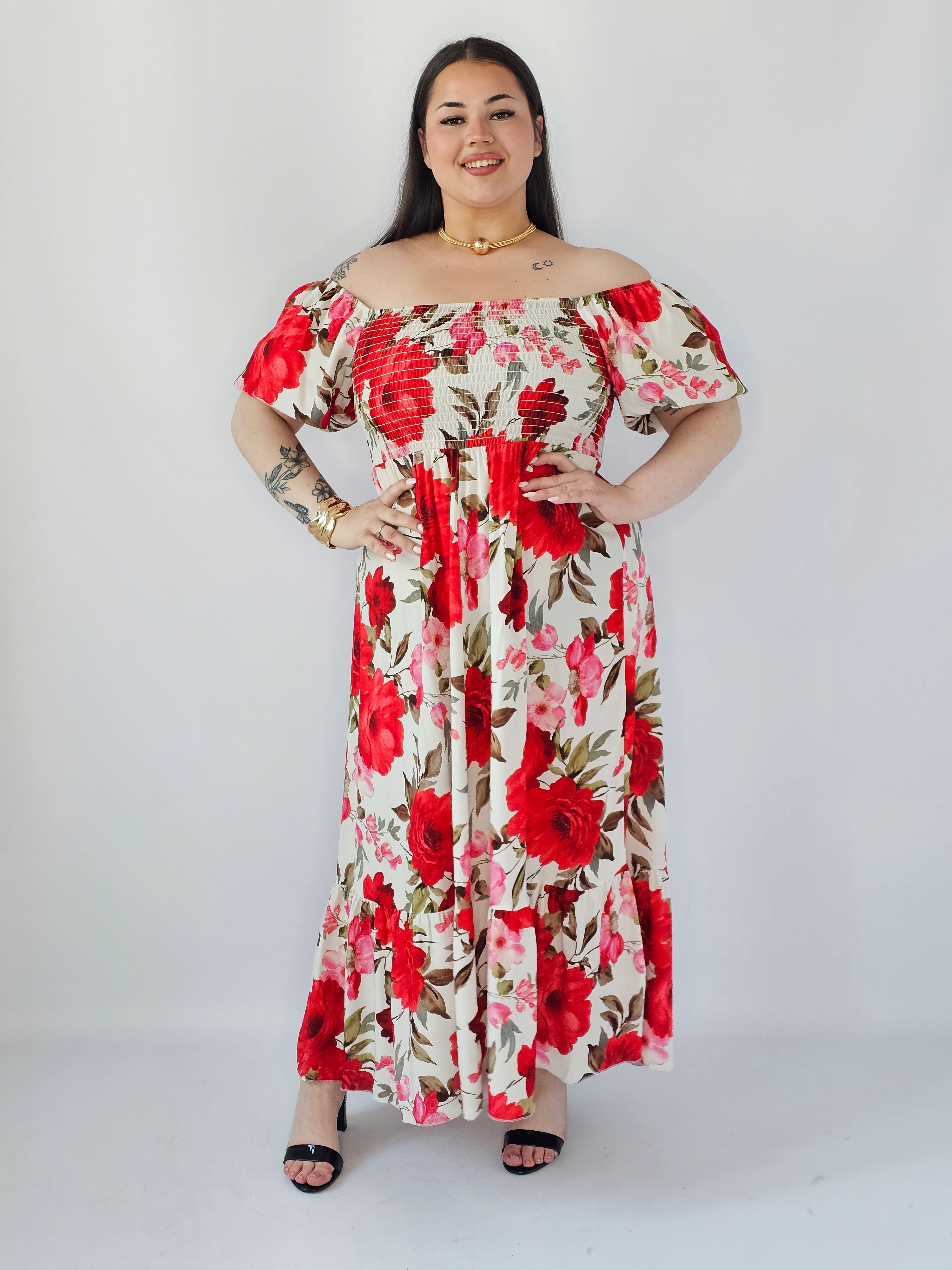 Sukienka Plus Size Maxi W Kwiaty Z Marszczoną Górą – Zwiewna I Kobieca XXL Stylowa XL Stylowa XL