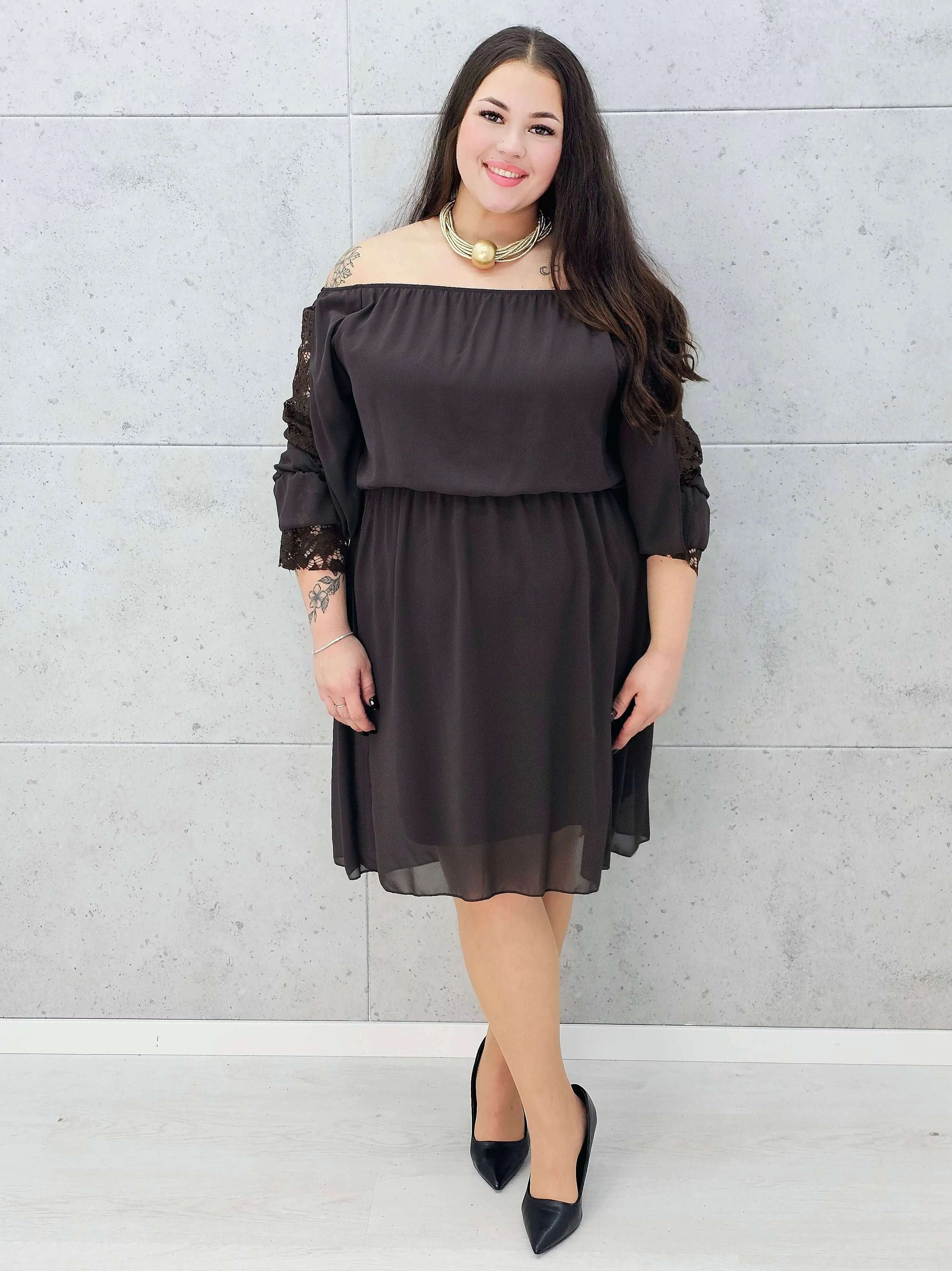 Sukienka hiszpanka midi plus size z koronkowymi rękawami – Stylowa XL