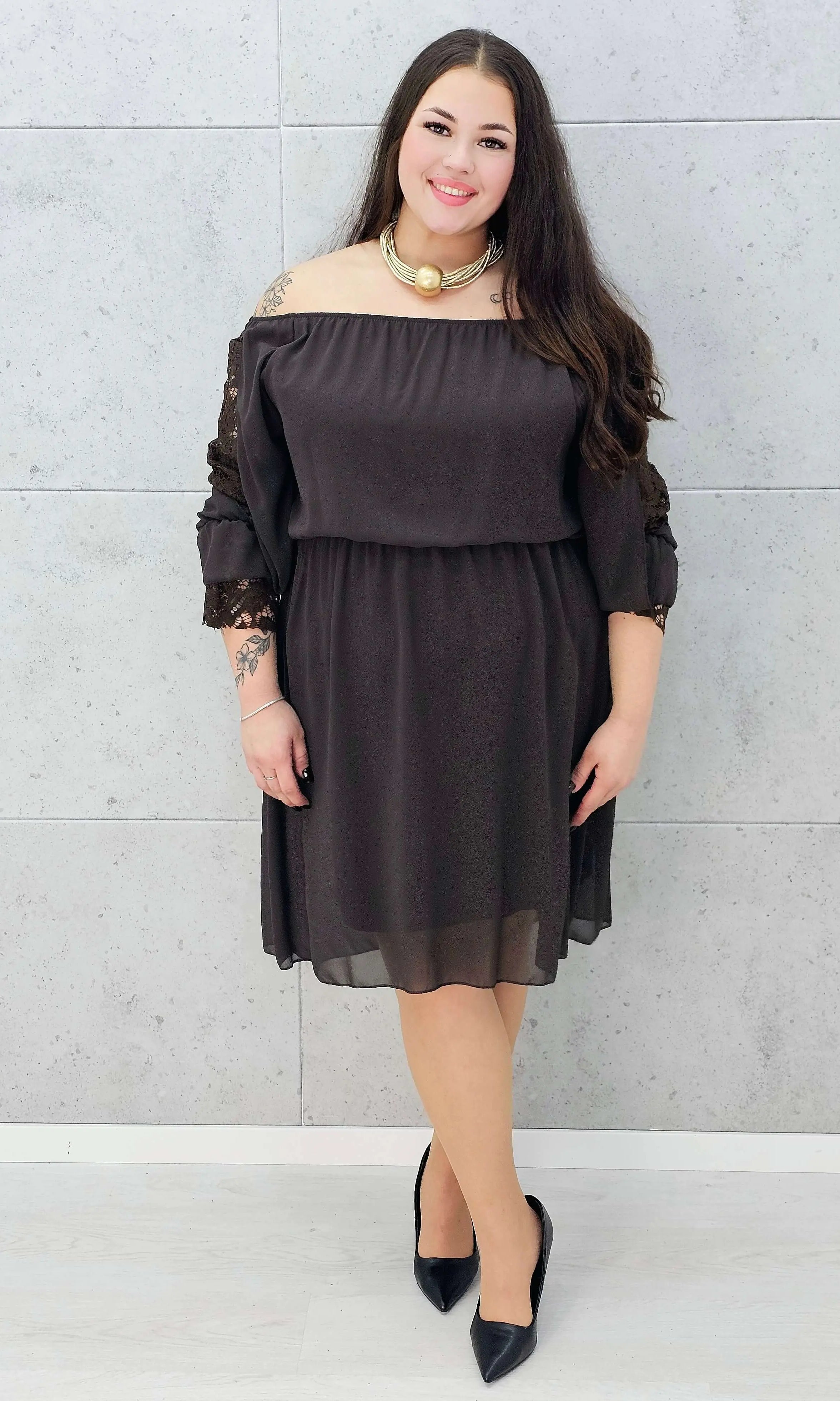 Sukienka hiszpanka midi plus size z koronkowymi rękawami – Stylowa XL