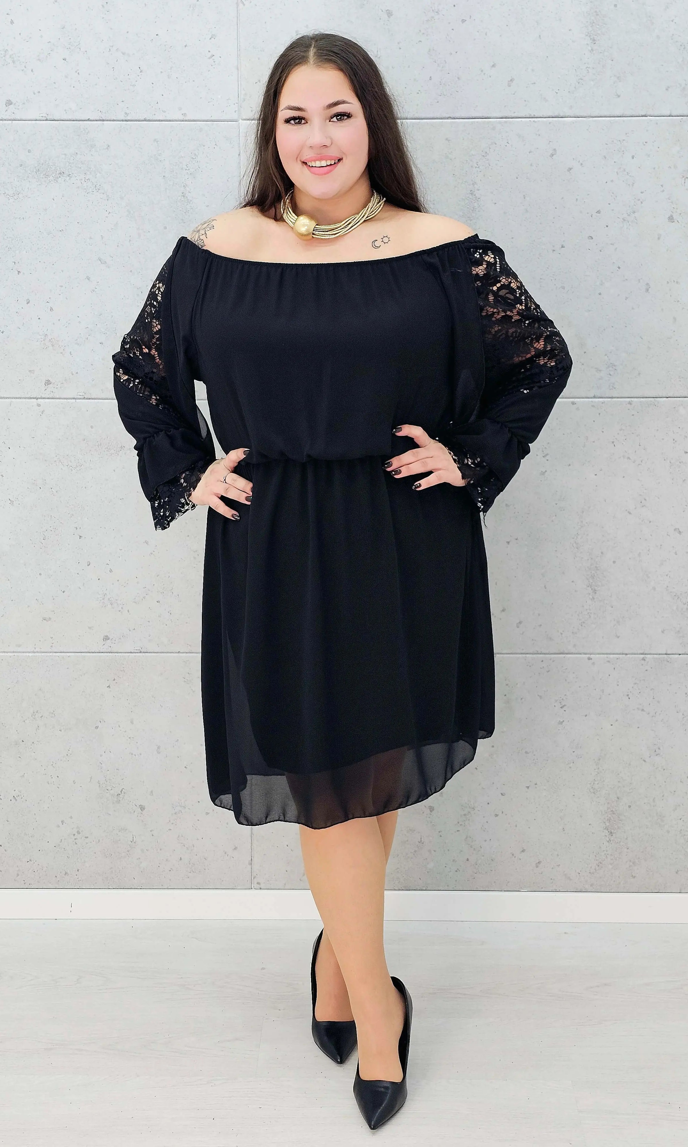 Sukienka hiszpanka midi plus size z koronkowymi rękawami – Stylowa XL