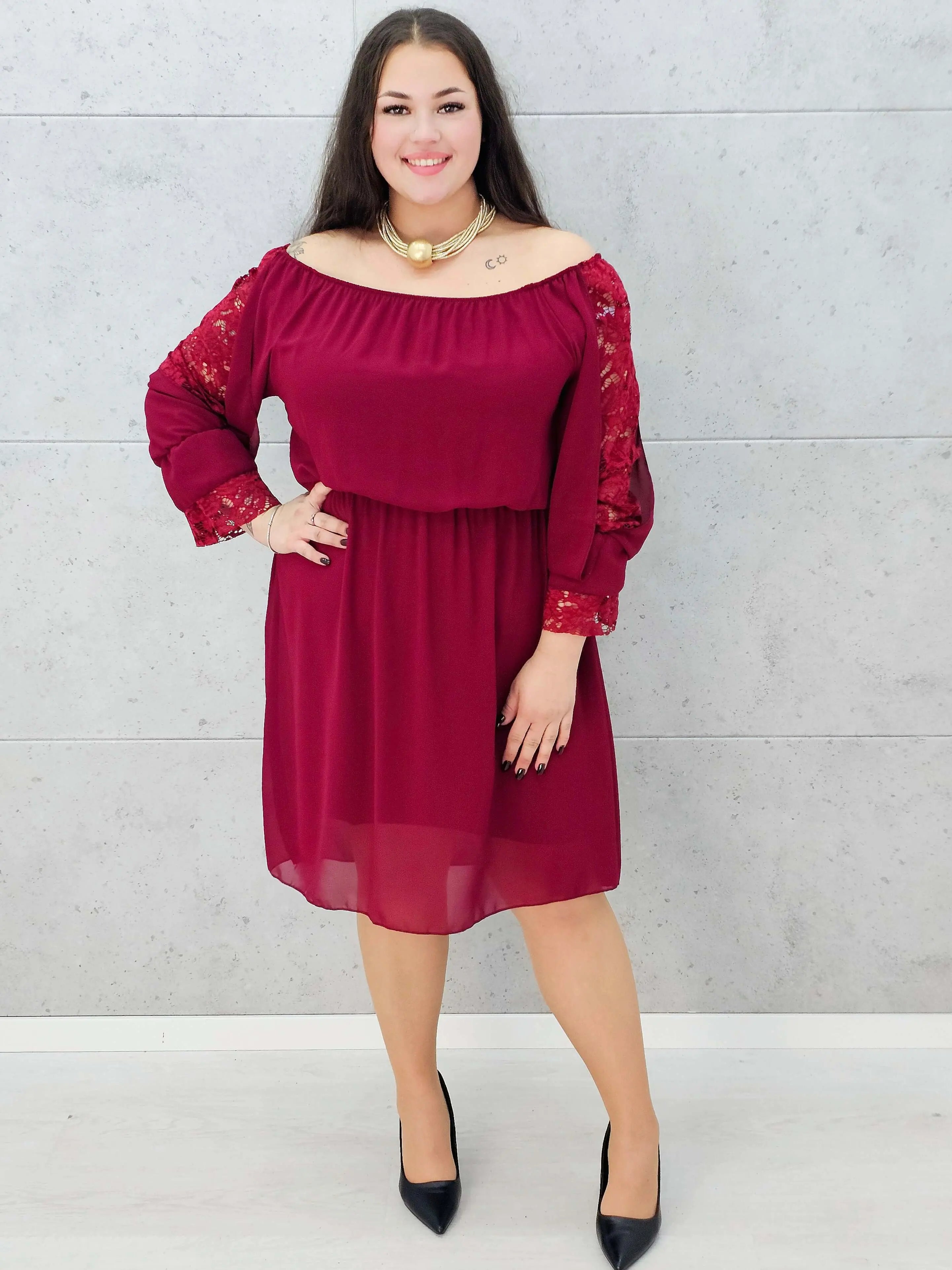 Sukienka hiszpanka midi plus size z koronkowymi rękawami – Stylowa XL