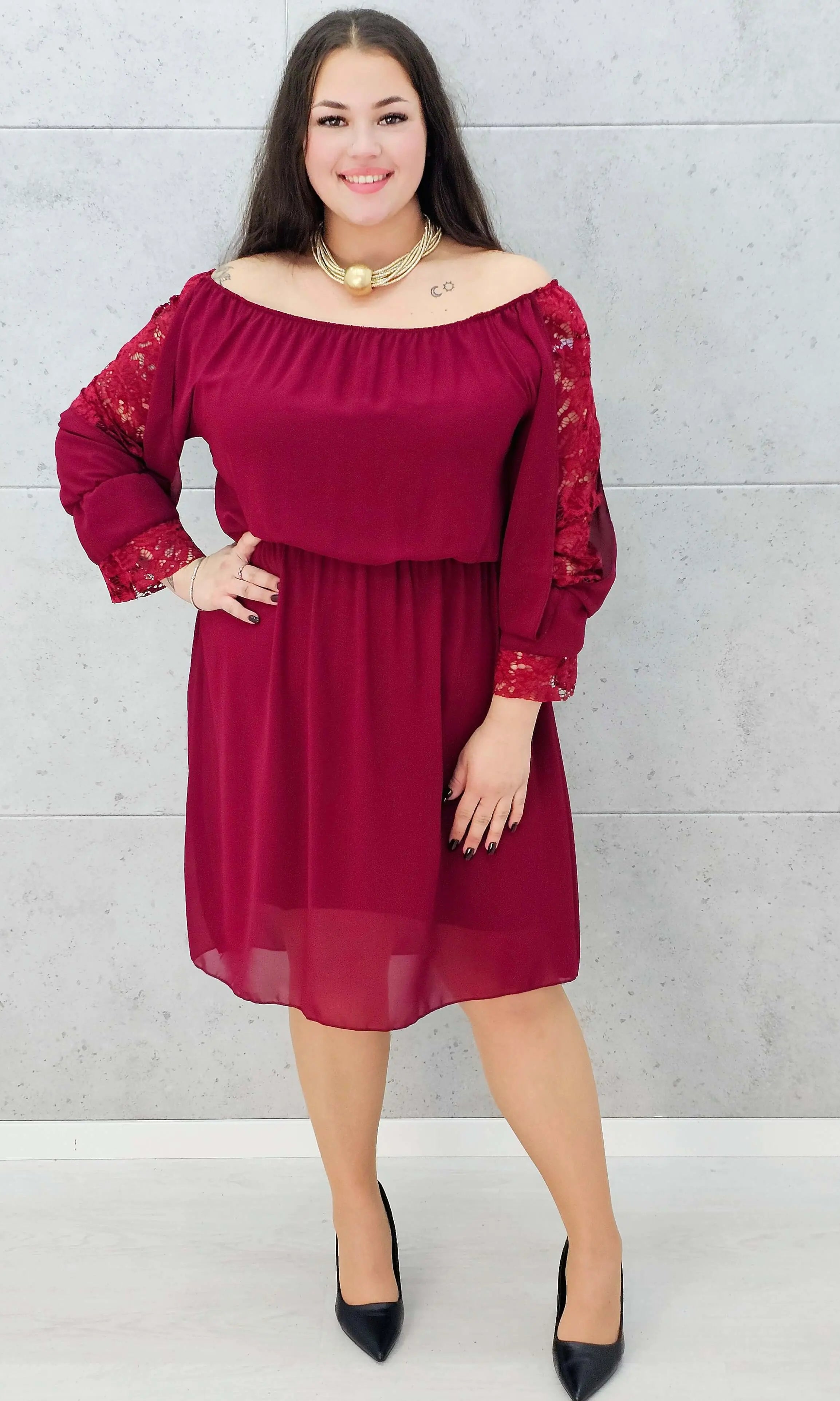 Sukienka hiszpanka midi plus size z koronkowymi rękawami – Stylowa XL