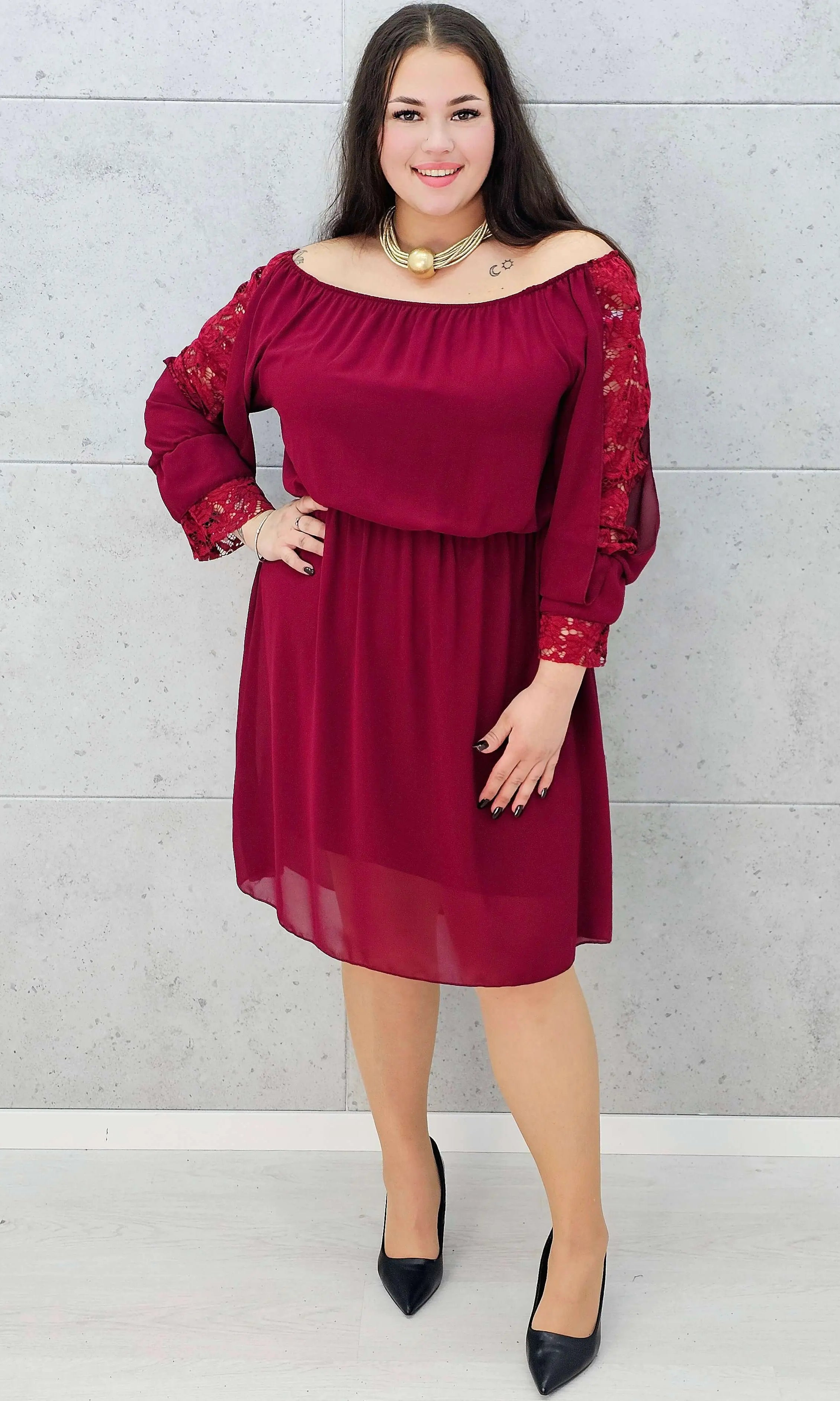 Bordowa sukienka hiszpanka plus size – Stylowa XL