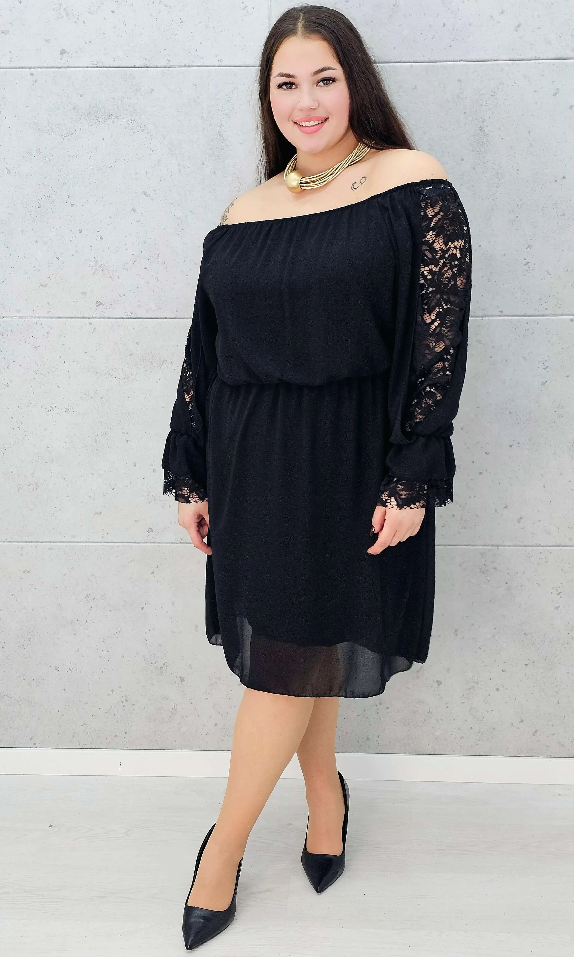 Czarna sukienka hiszpanka plus size – Stylowa XL bok rękawa