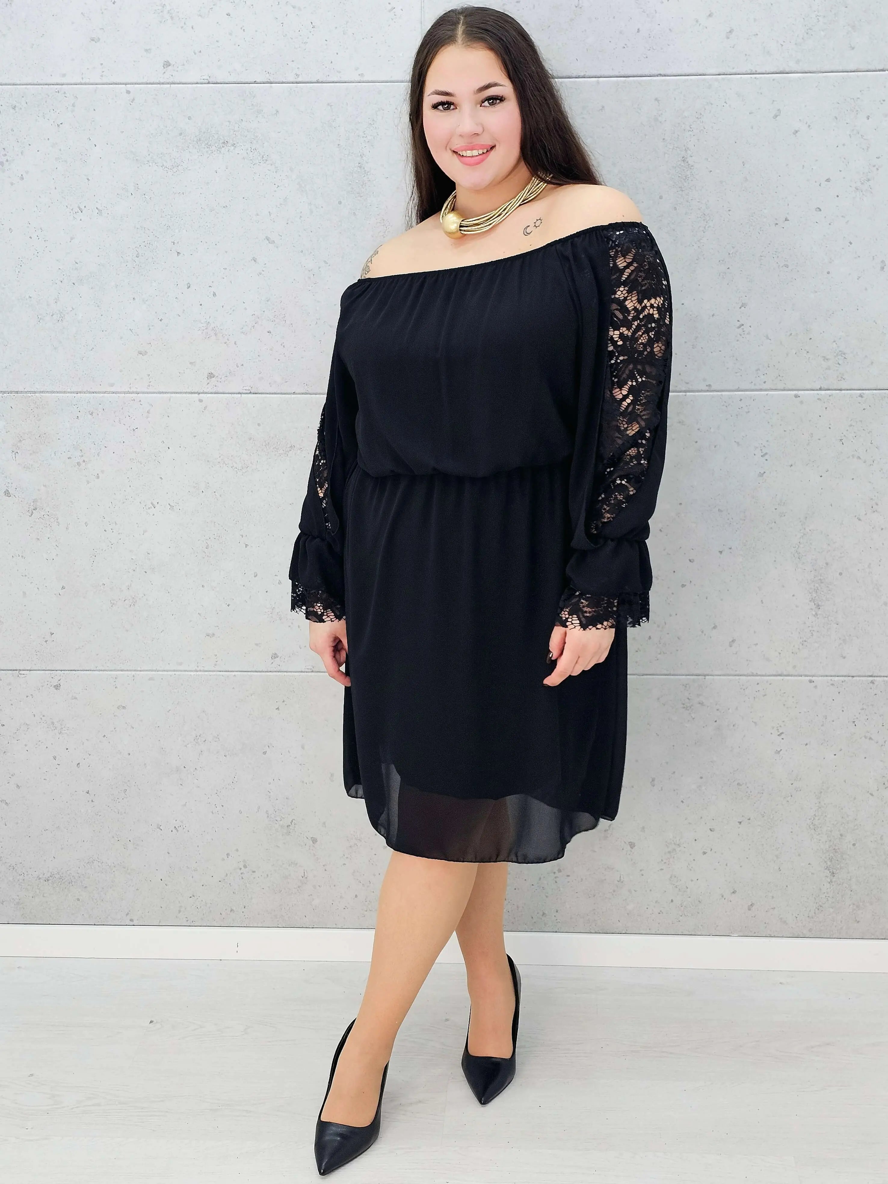 Czarna sukienka hiszpanka plus size – Stylowa XL bok rękawa