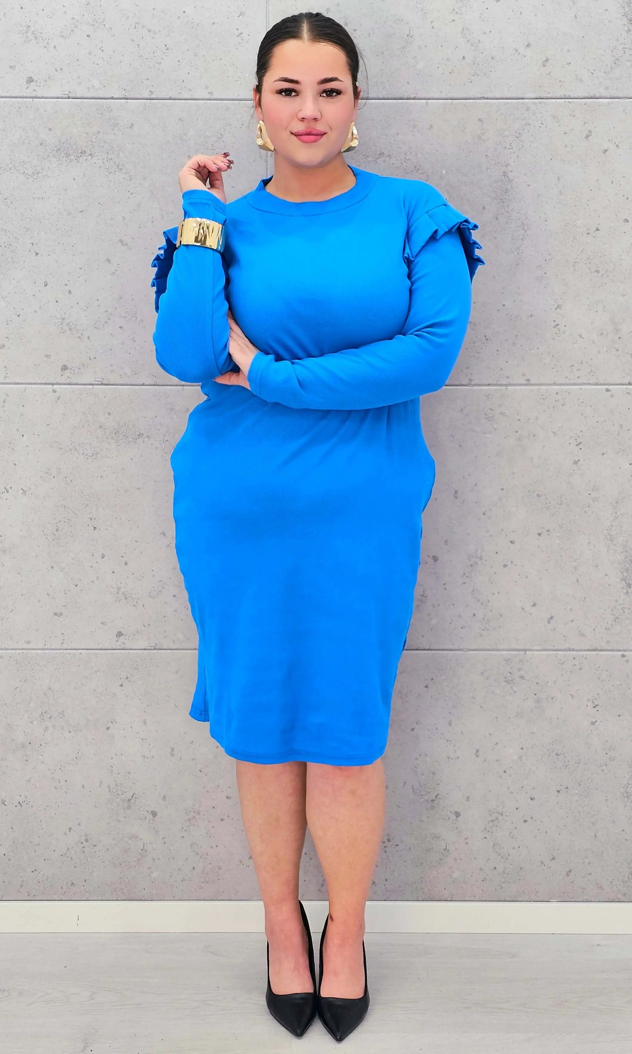 Sukienka Plus size z długim rękawem prążkowana Stylowa XL