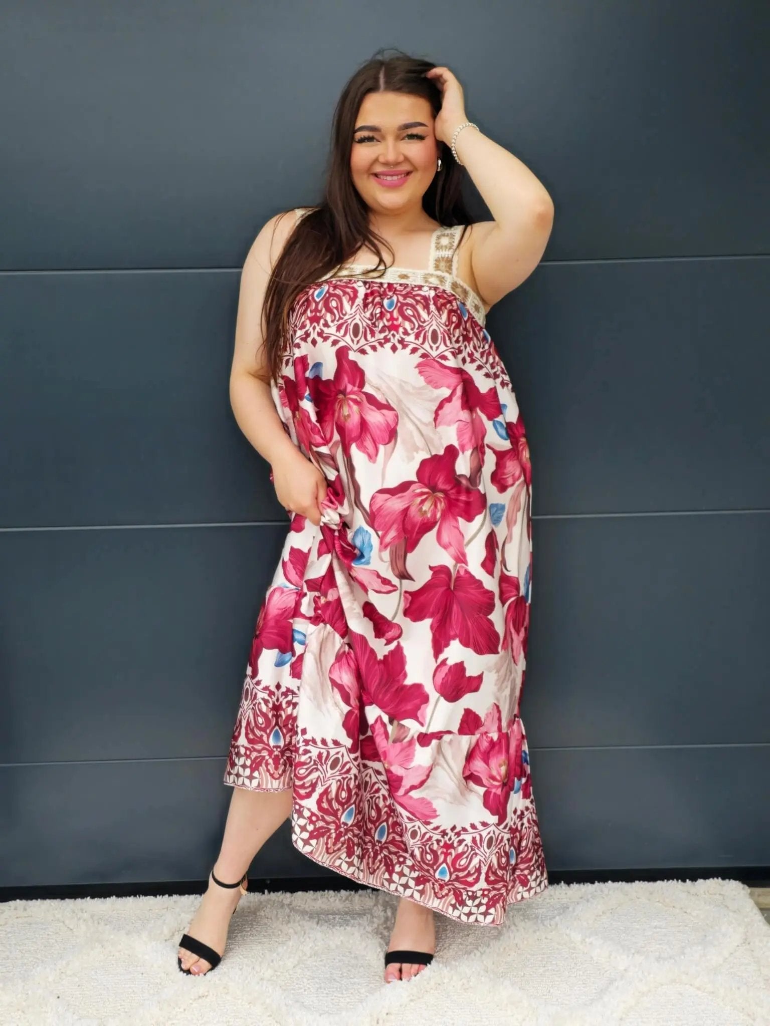 Sukienka boho z szydełkową górą i kwiatowym printem Stylowa XL