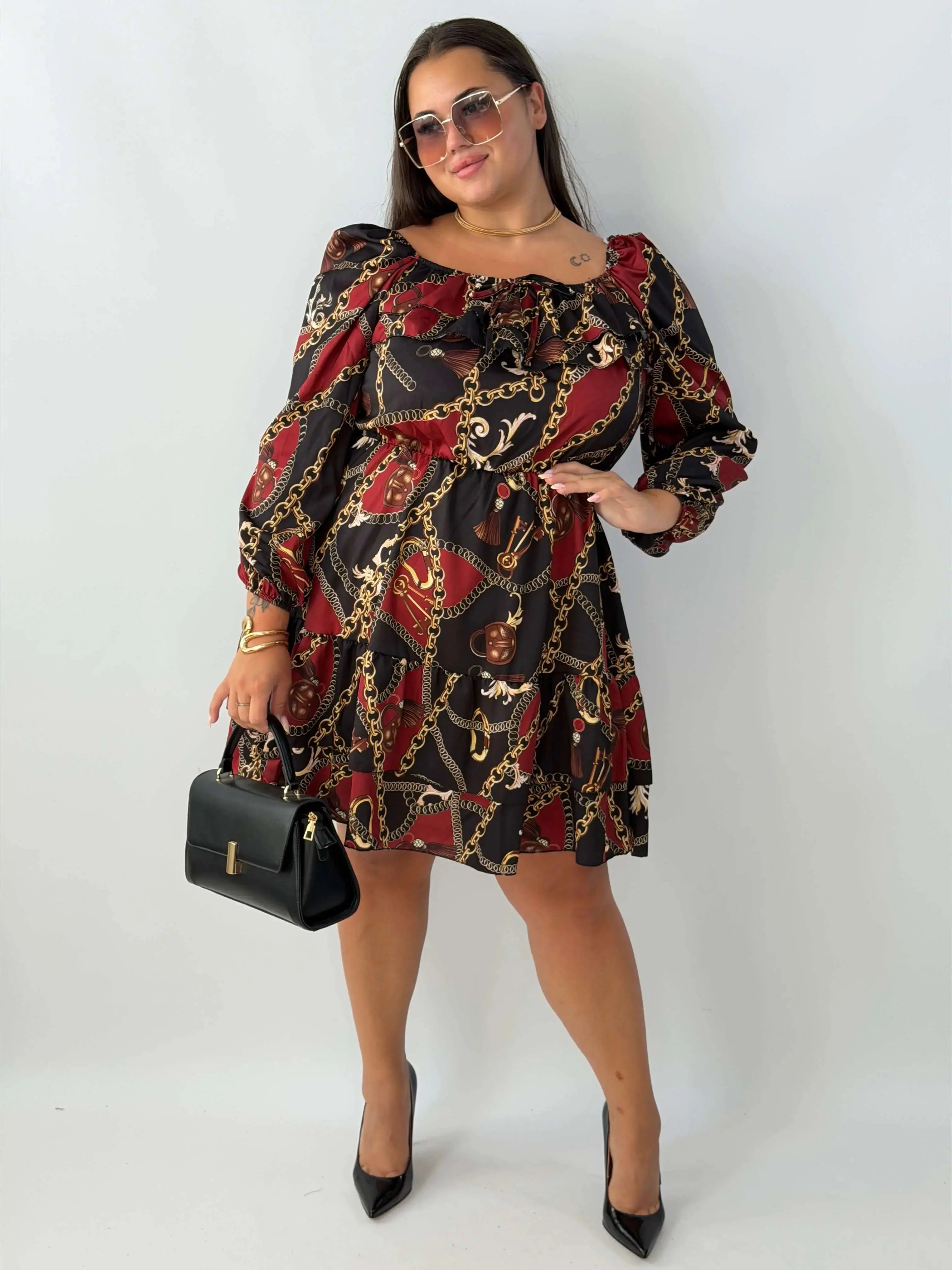 Sukienka damska Plus Size z falbaną i regulowanym dekoltem Stylowa XL
