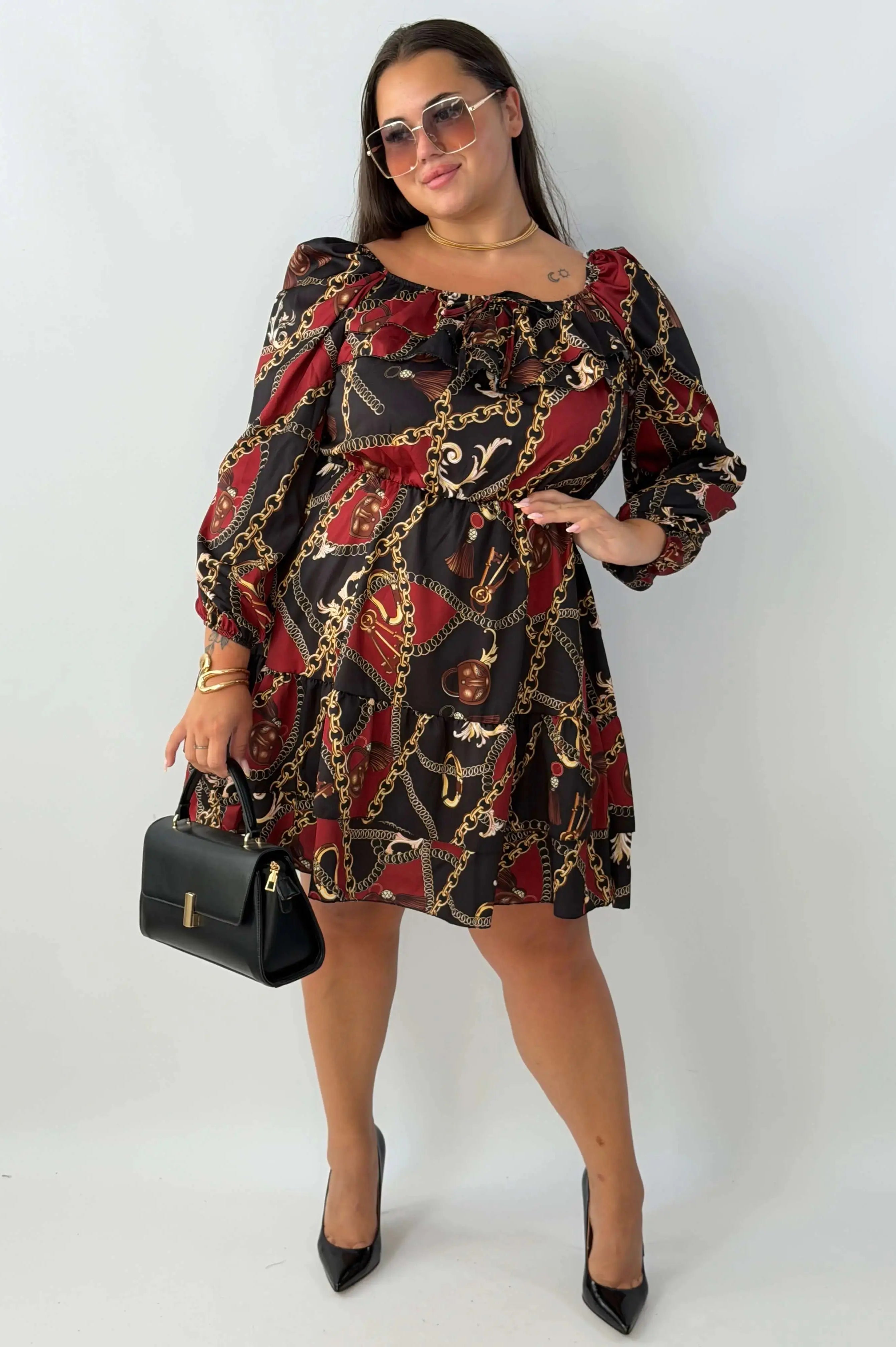 Sukienka damska Plus Size z falbaną i regulowanym dekoltem Stylowa XL