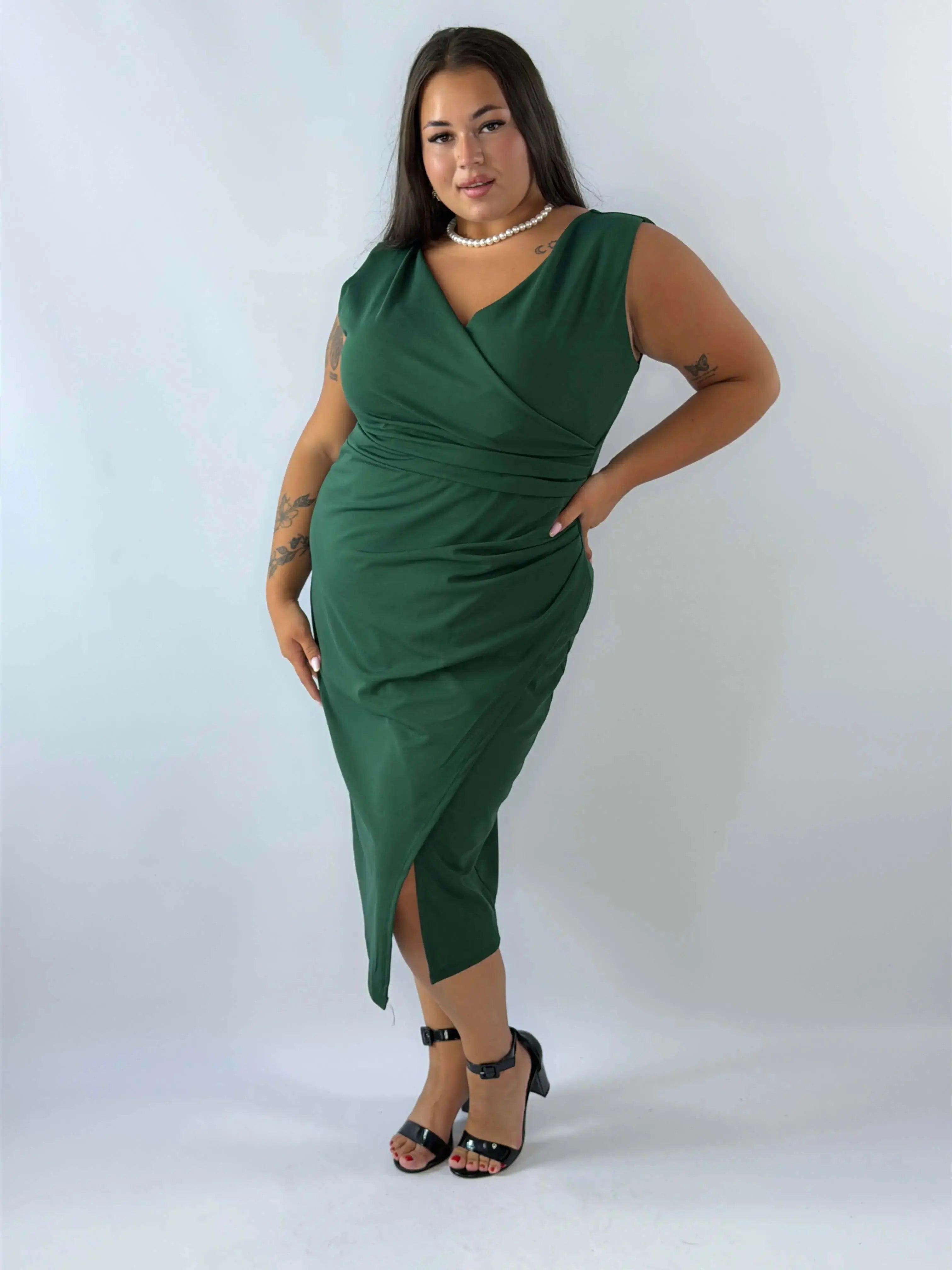 Sukienka elegancka Plus Size z kopertowym dekoltem i marszczeniem Stylowa XL