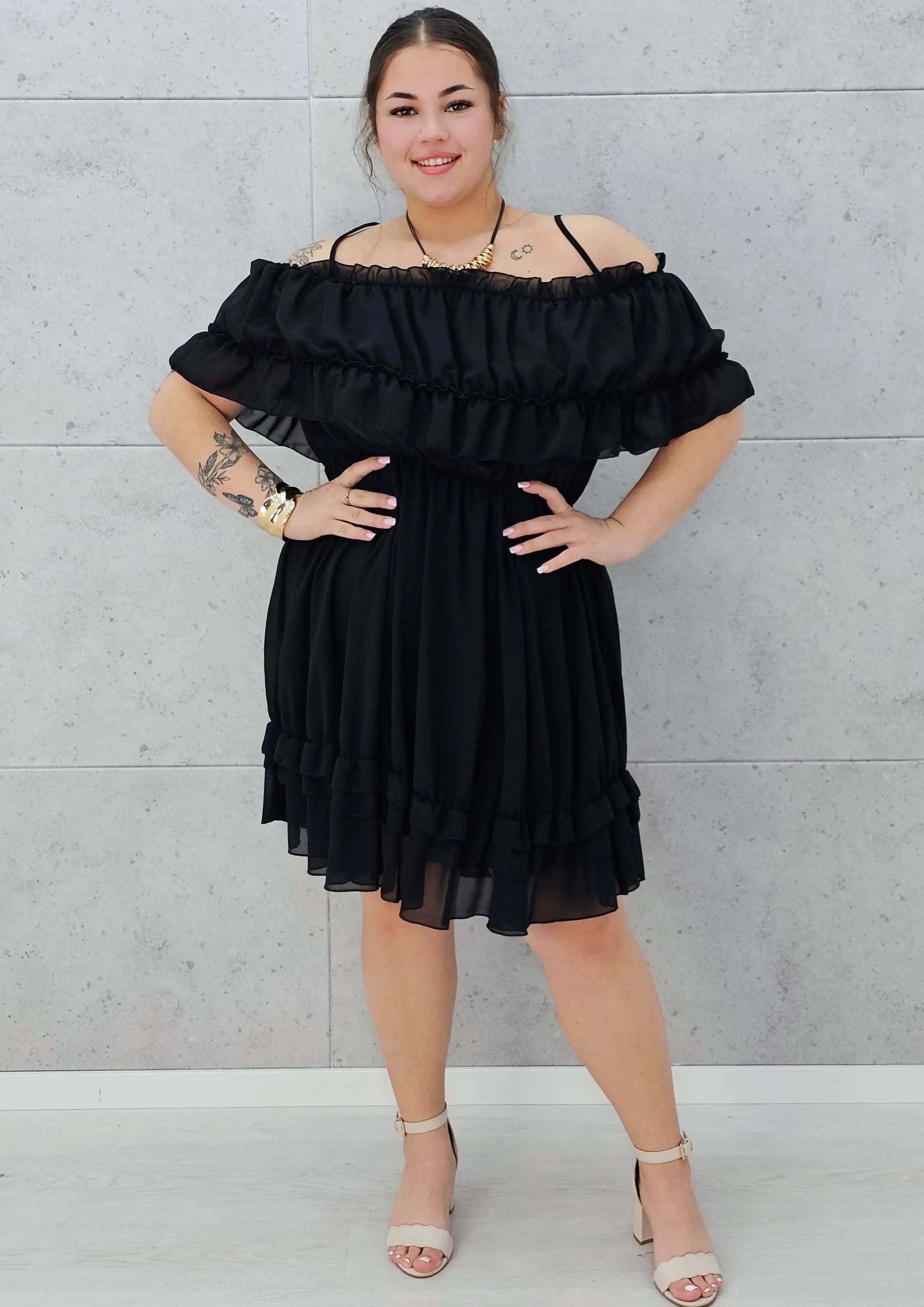 Sukienka hiszpanka mini z falbanami - czerń Stylowa XL