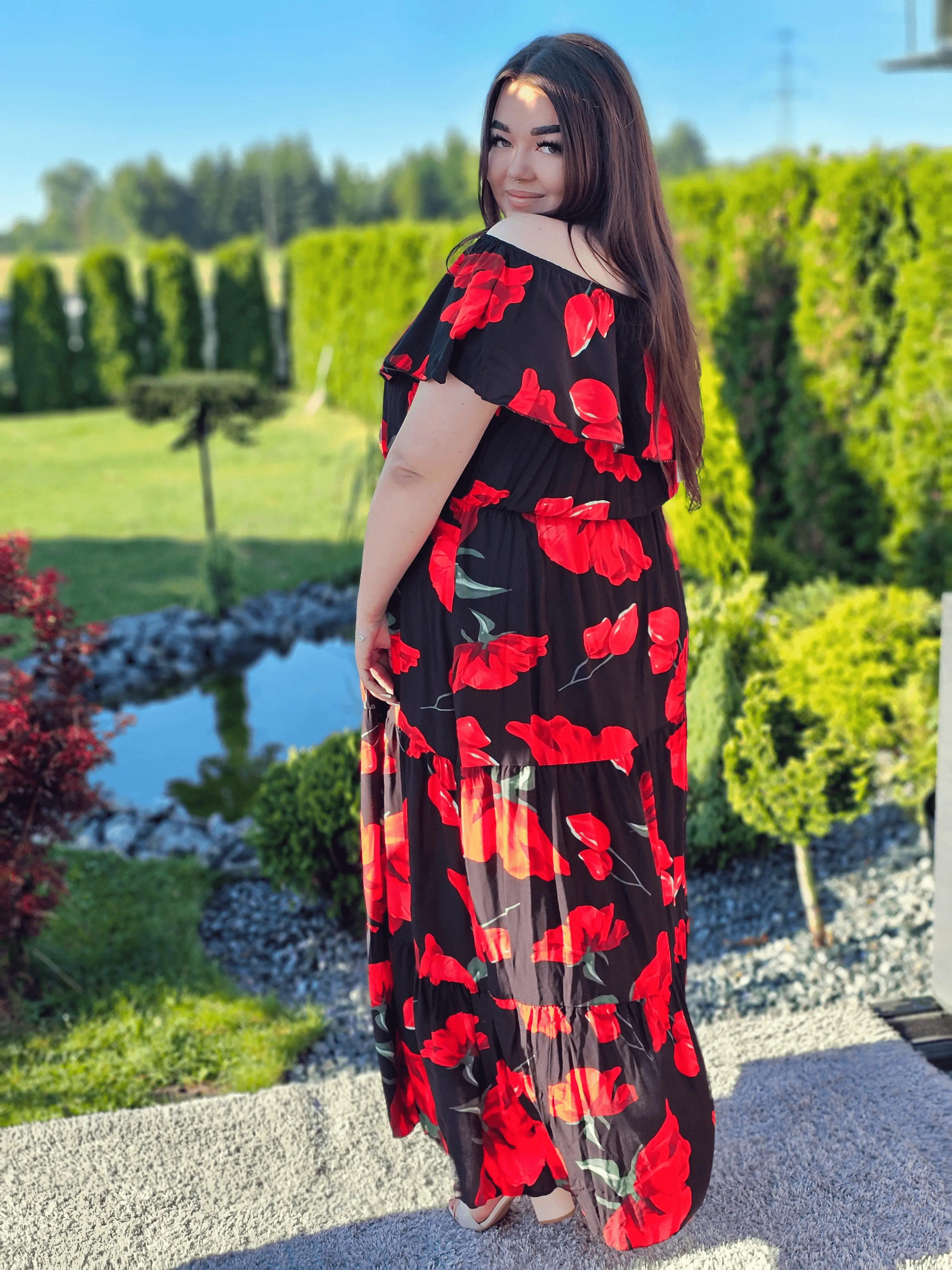 Sukienka hiszpanka w czerwone maki Stylowa XL