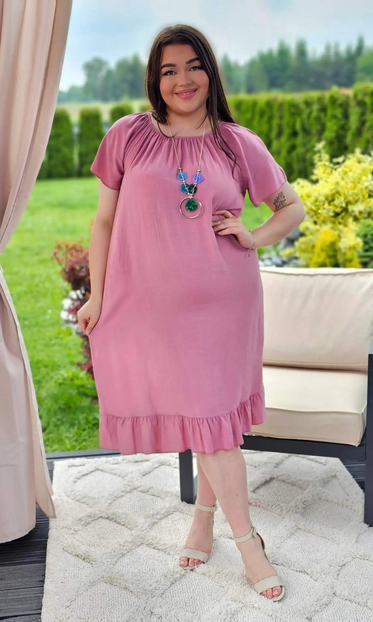 Sukienka hiszpanka z falbanką- róż Stylowa XL