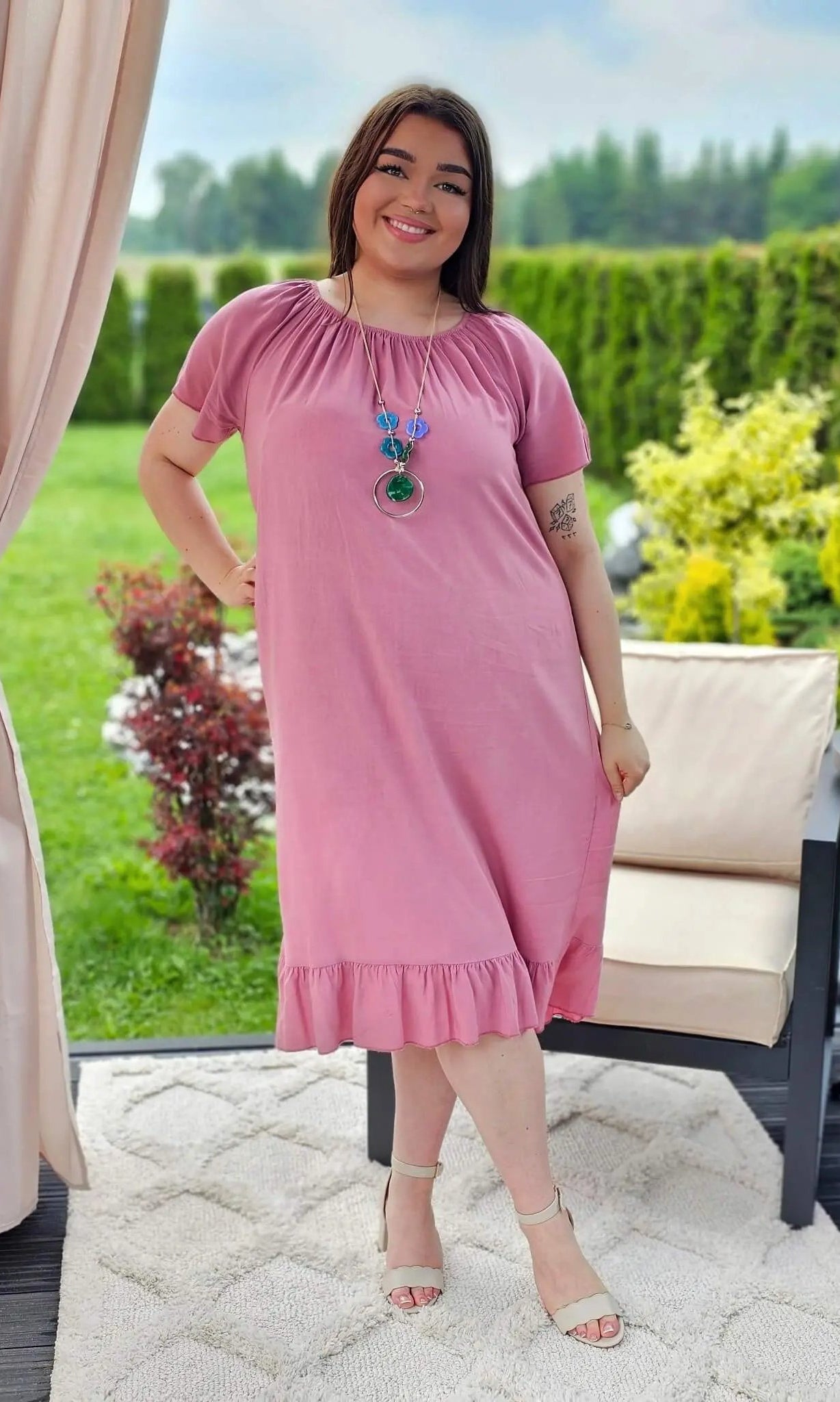 Sukienka hiszpanka z falbanką- róż Stylowa XL