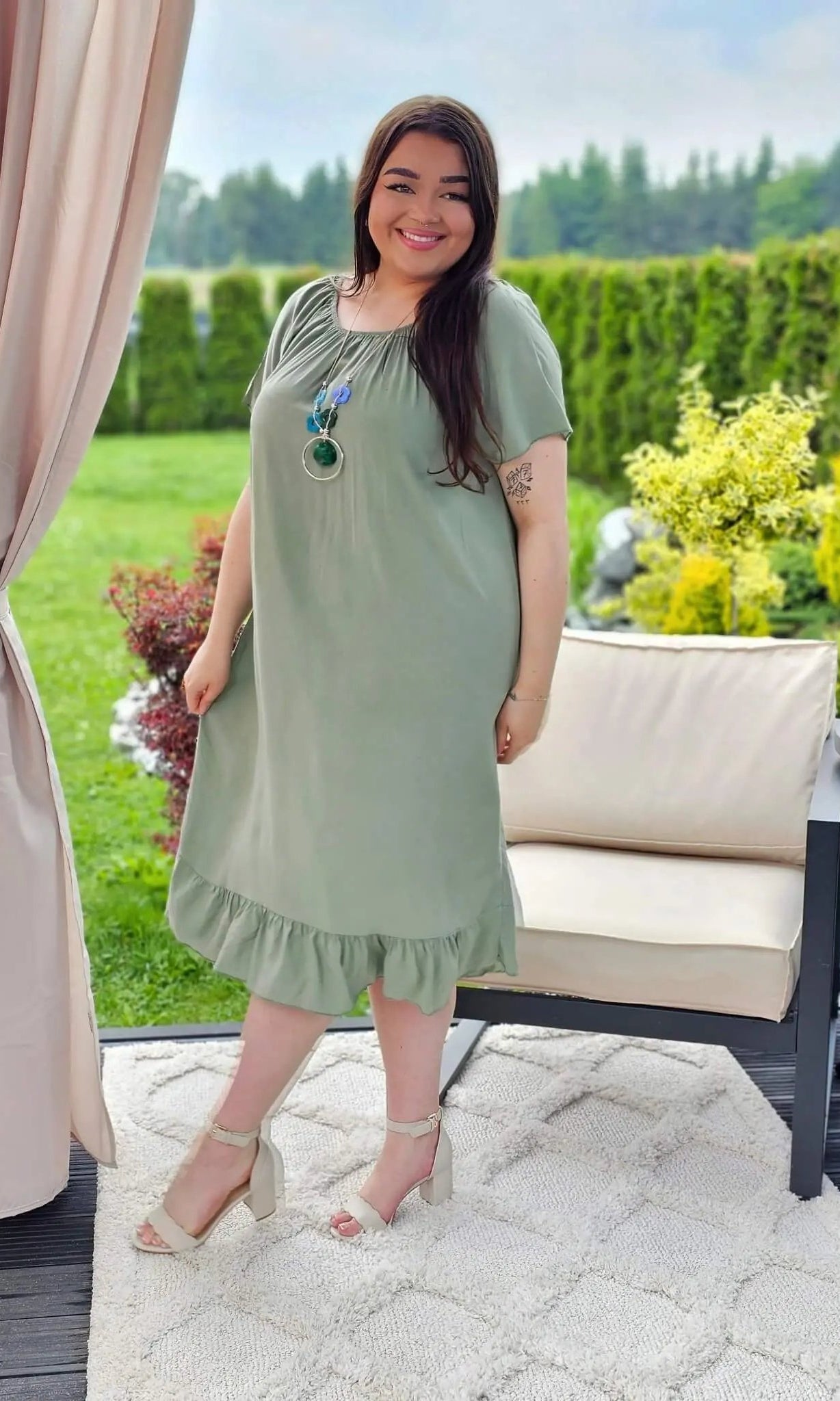 Sukienka hiszpanka z falbanką- zielona Stylowa XL