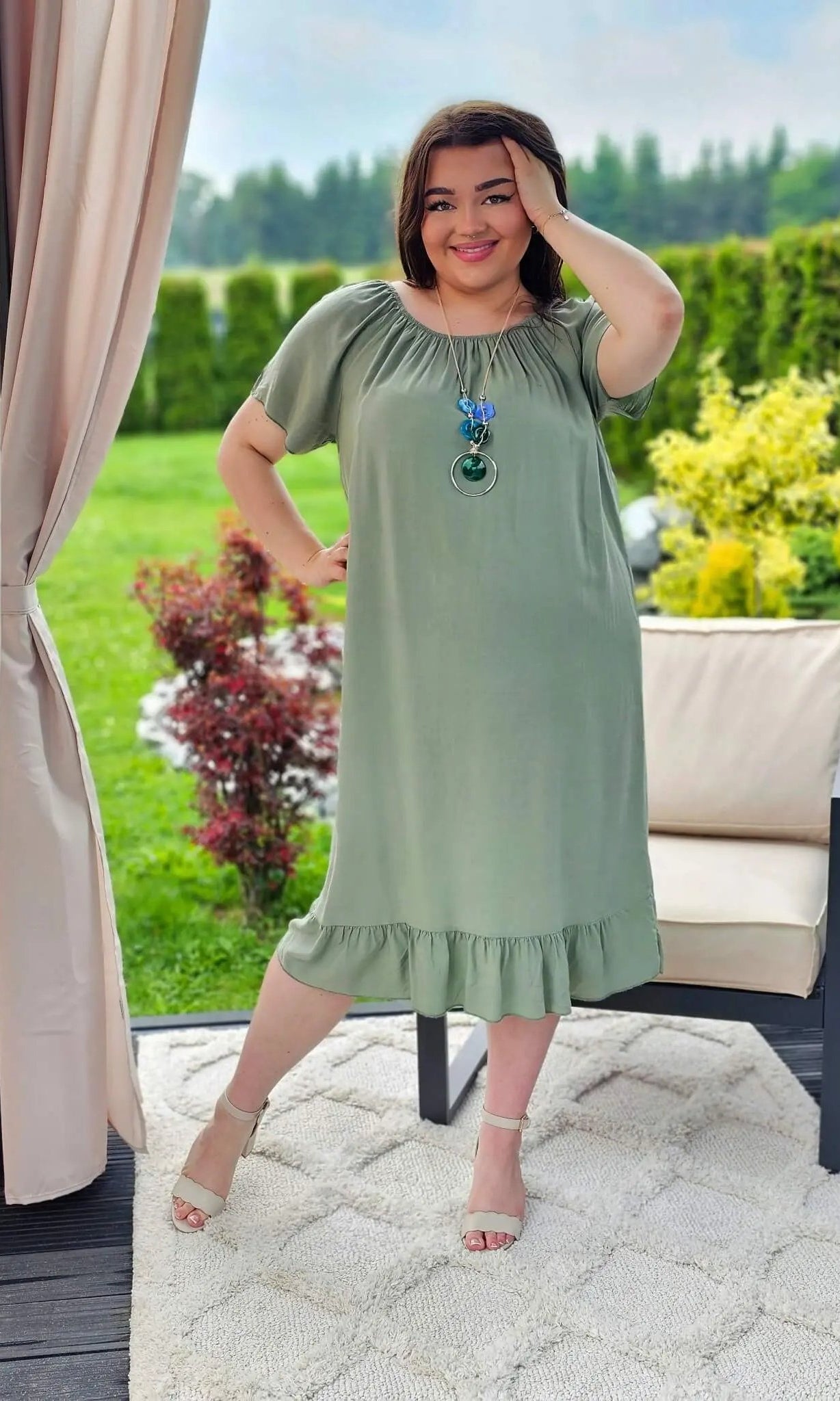 Sukienka hiszpanka z falbanką- zielona Stylowa XL