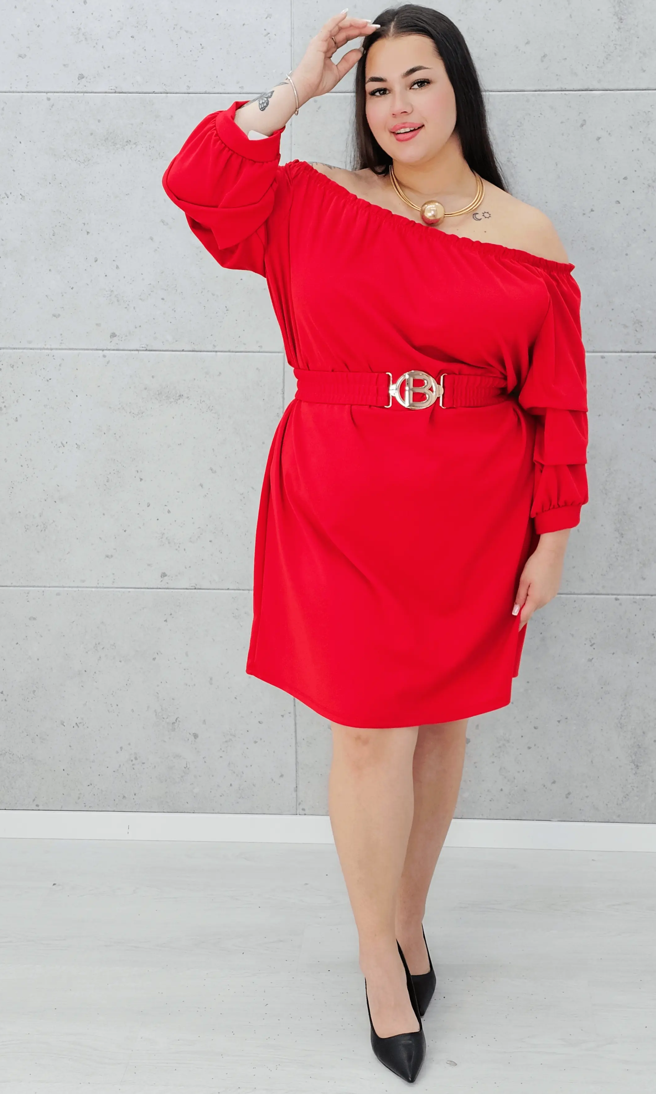 Sukienka hiszpanka z paskiem. Stylowa XL