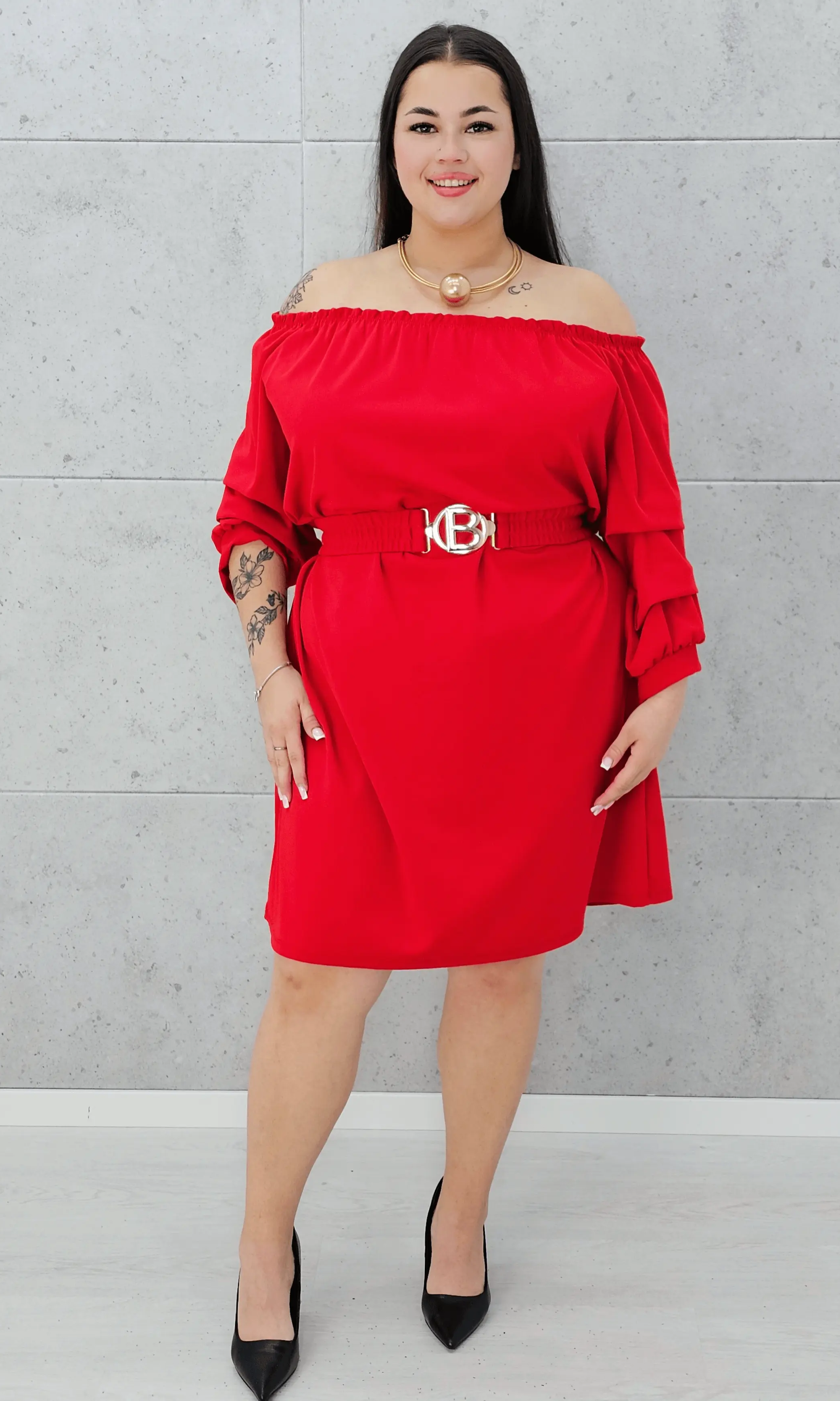 Sukienka hiszpanka z paskiem. Stylowa XL