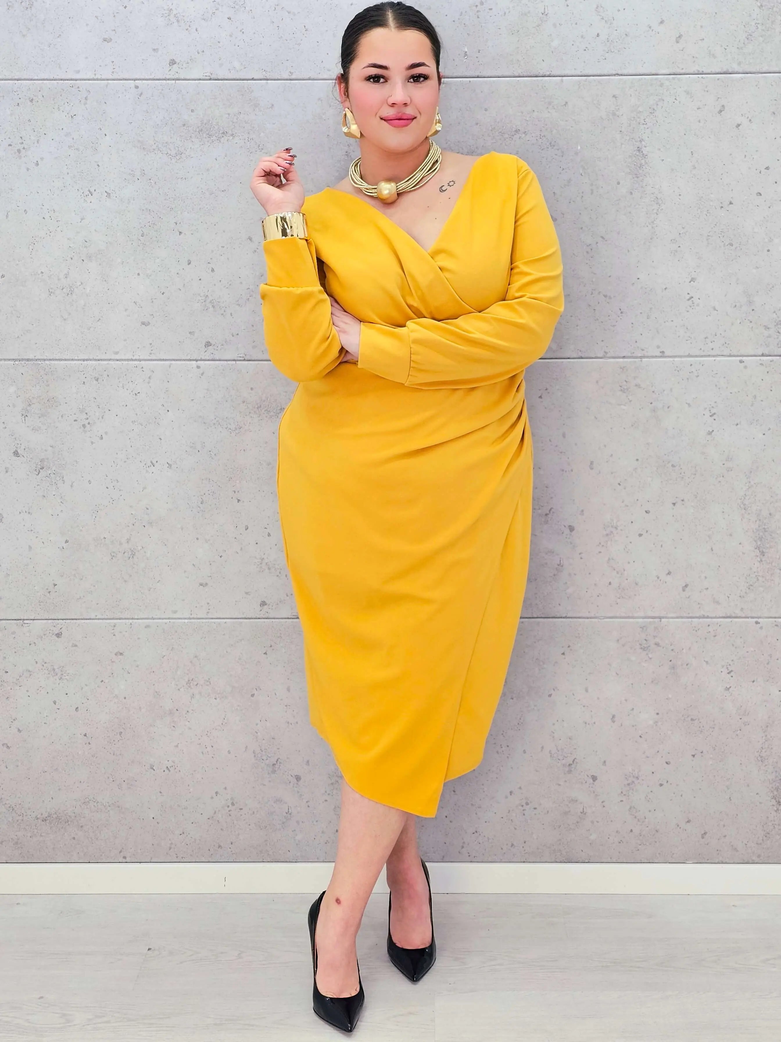 Sukienka kopertowa midi z dekoltem V– moda dla kobiet plus size Stylowa XL