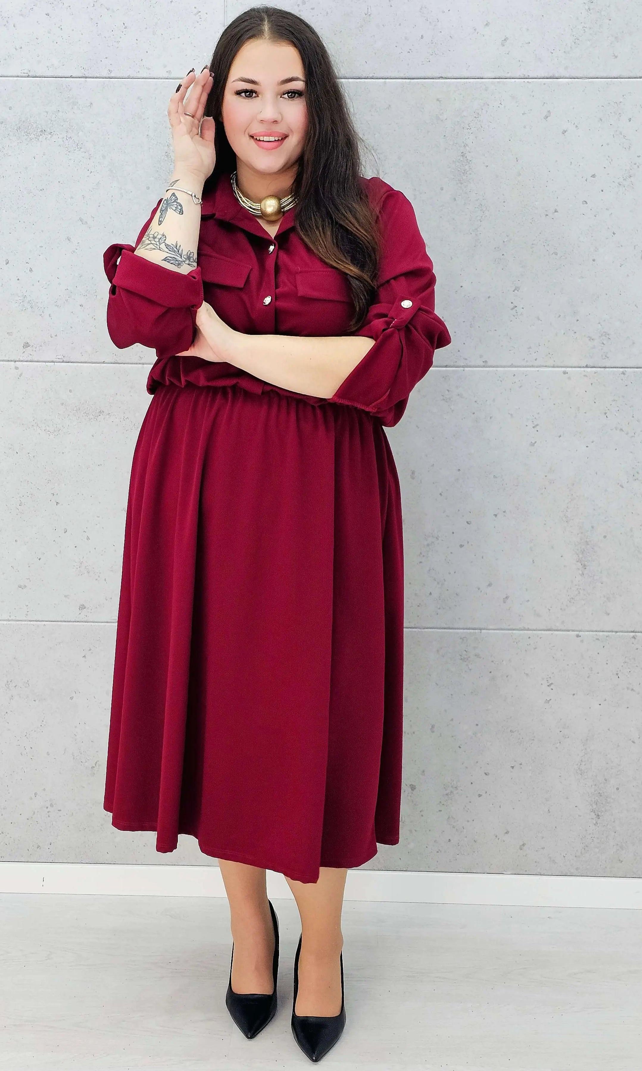 Sukienka koszulowa midi plus size z kieszeniami Stylowa XL