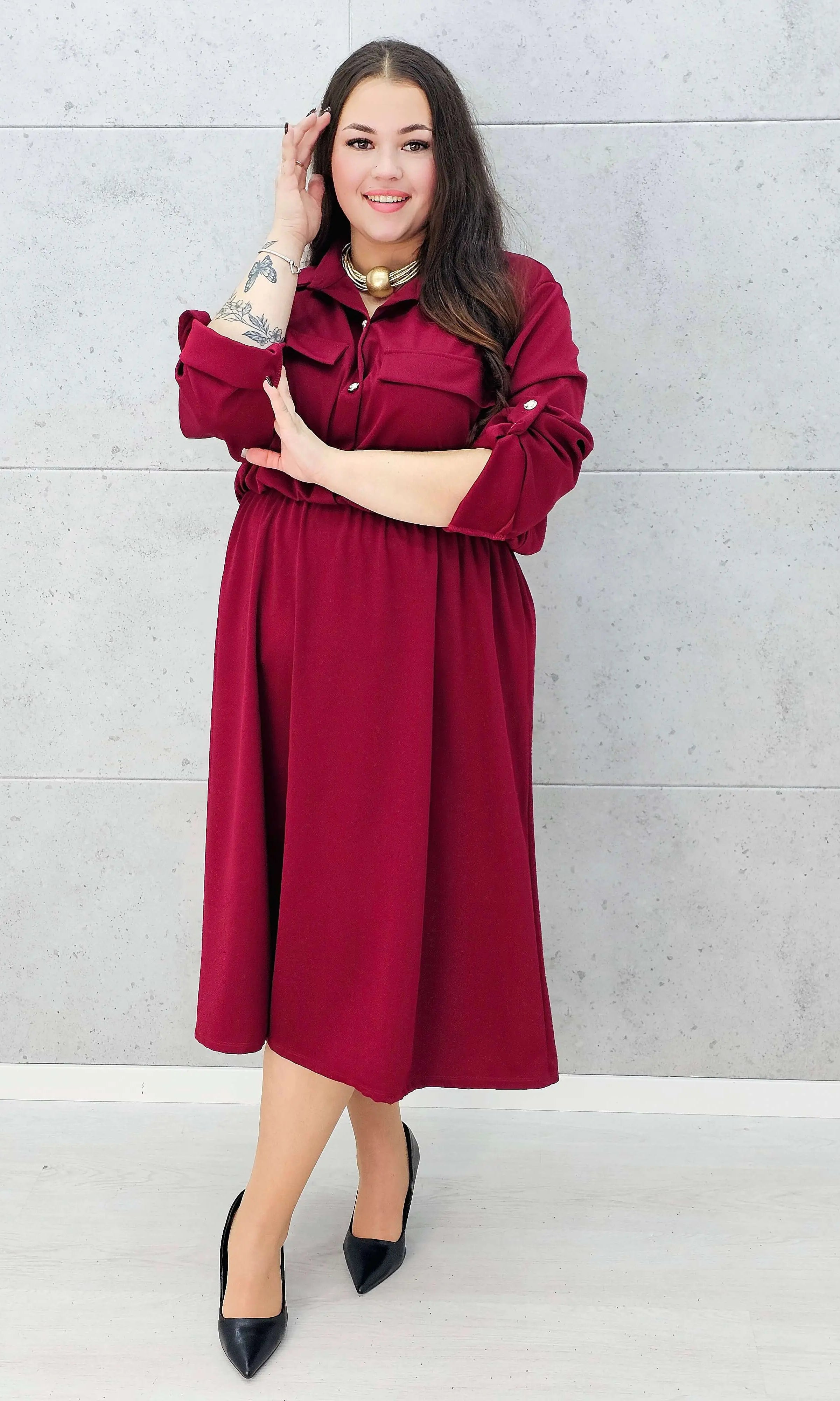 Sukienka koszulowa midi plus size z kieszeniami Stylowa XL