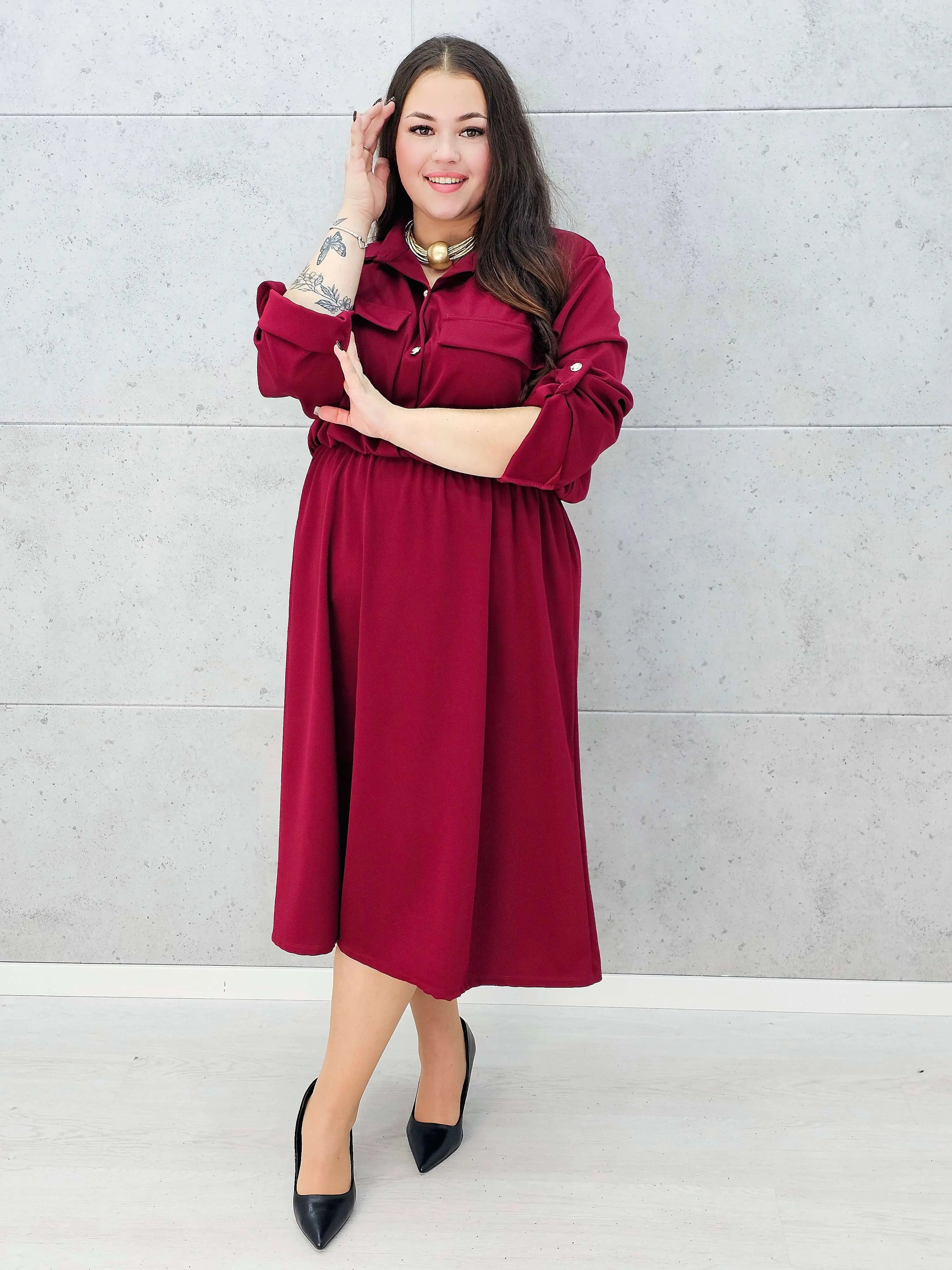 Sukienka koszulowa midi plus size z kieszeniami Stylowa XL