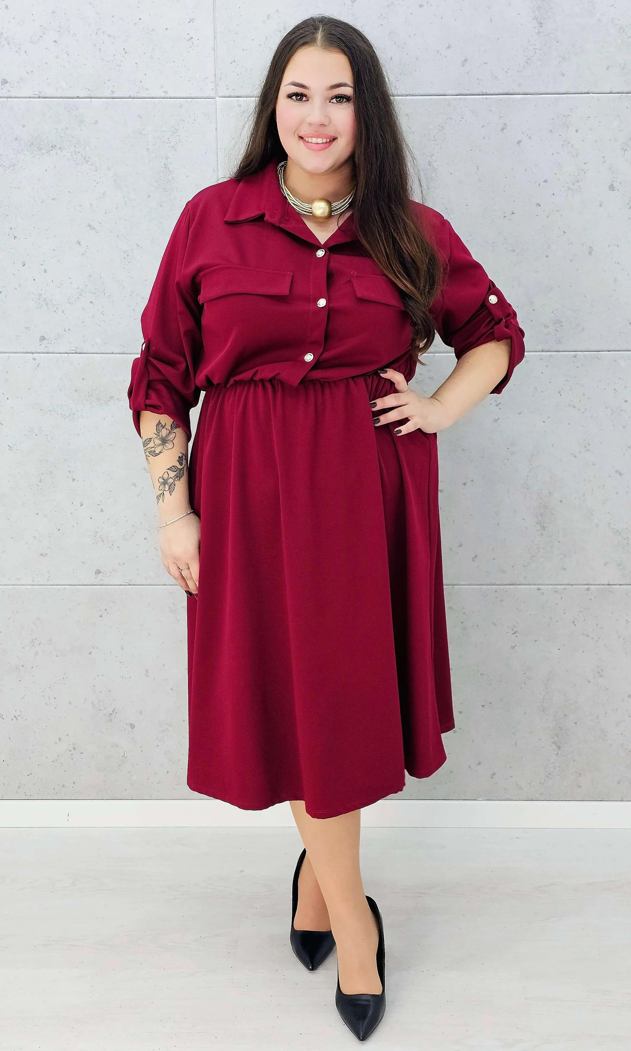 Sukienka koszulowa midi plus size z kieszeniami Stylowa XL