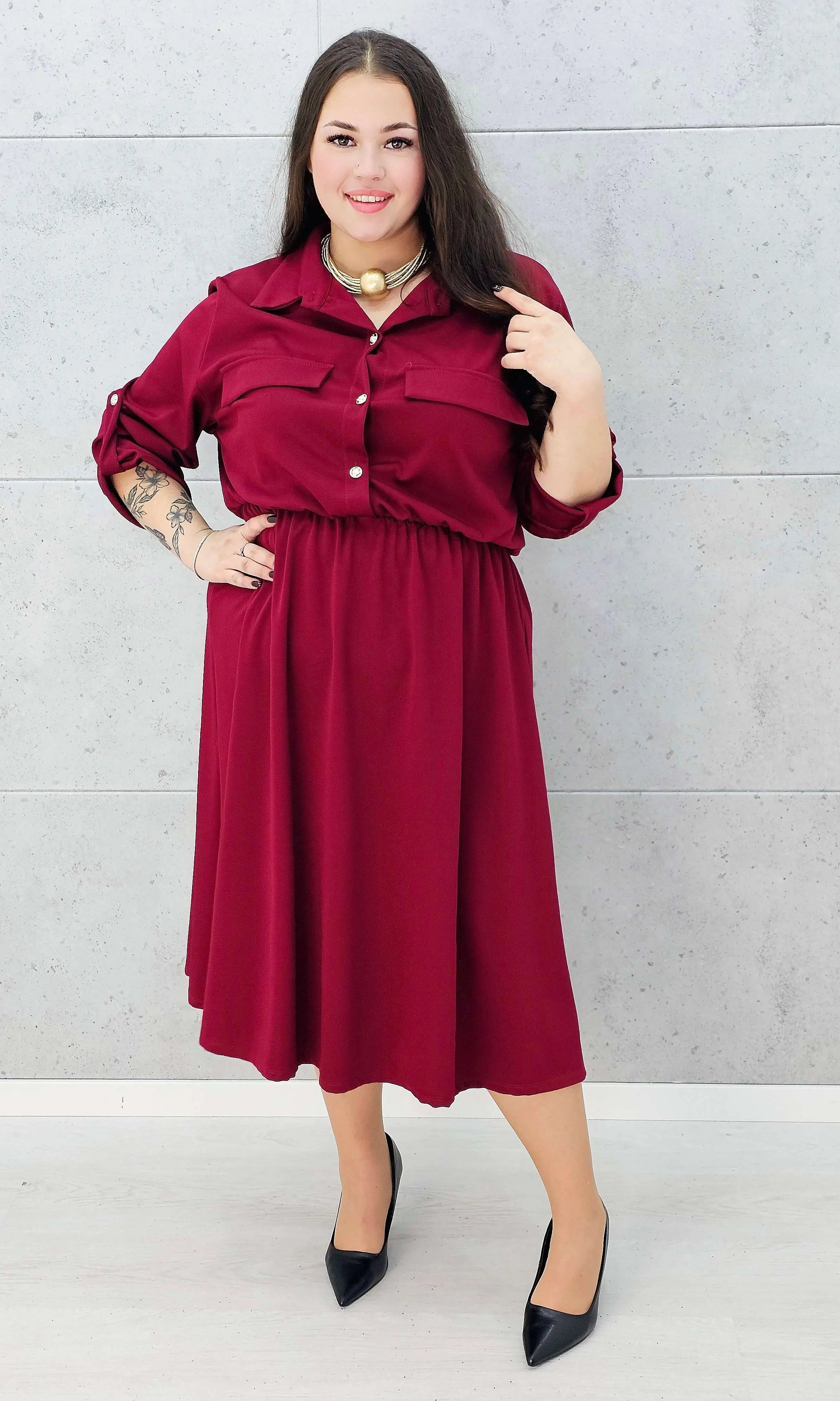 Sukienka koszulowa midi plus size z kieszeniami Stylowa XL