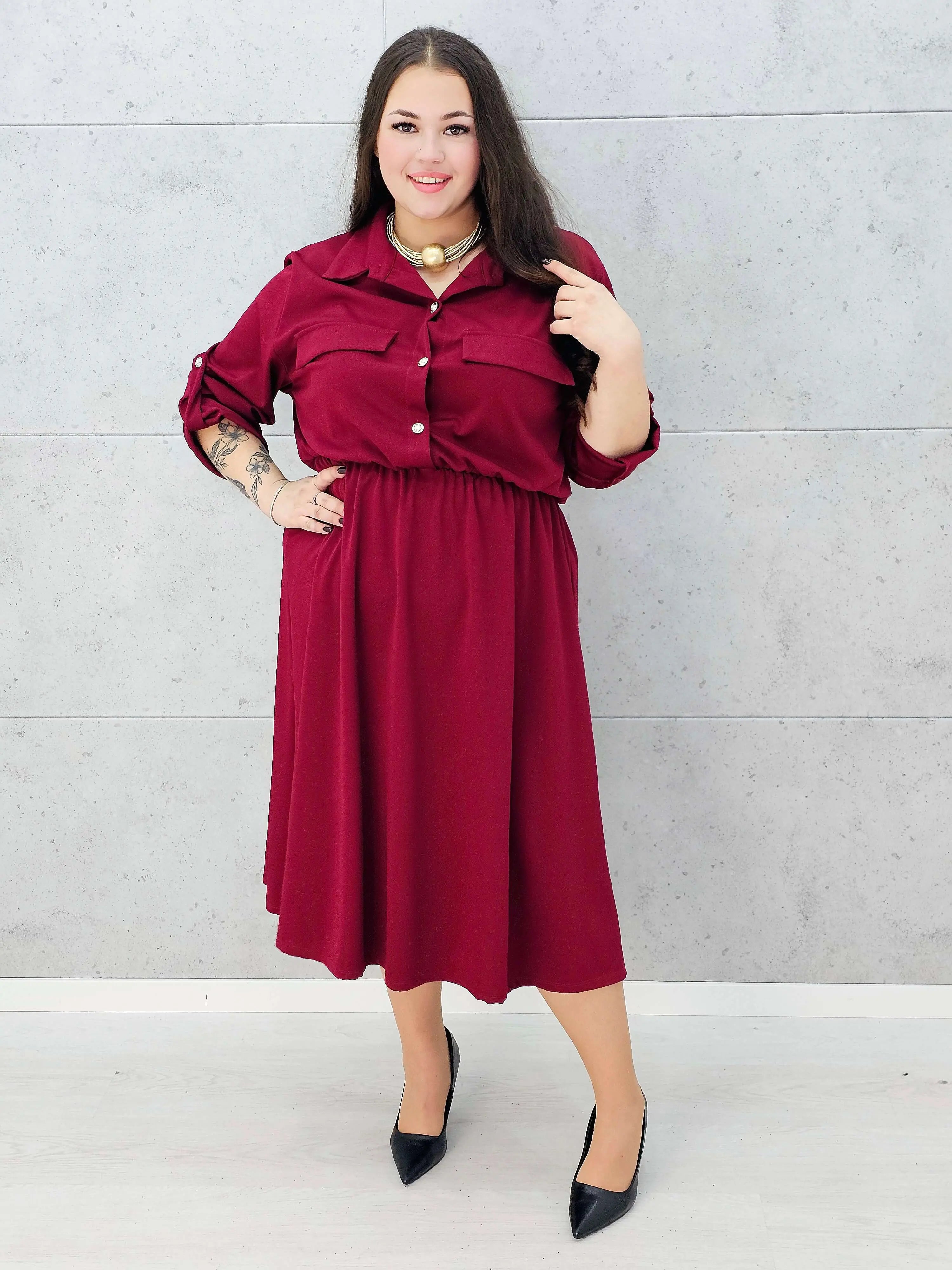 Sukienka koszulowa midi plus size z kieszeniami Stylowa XL