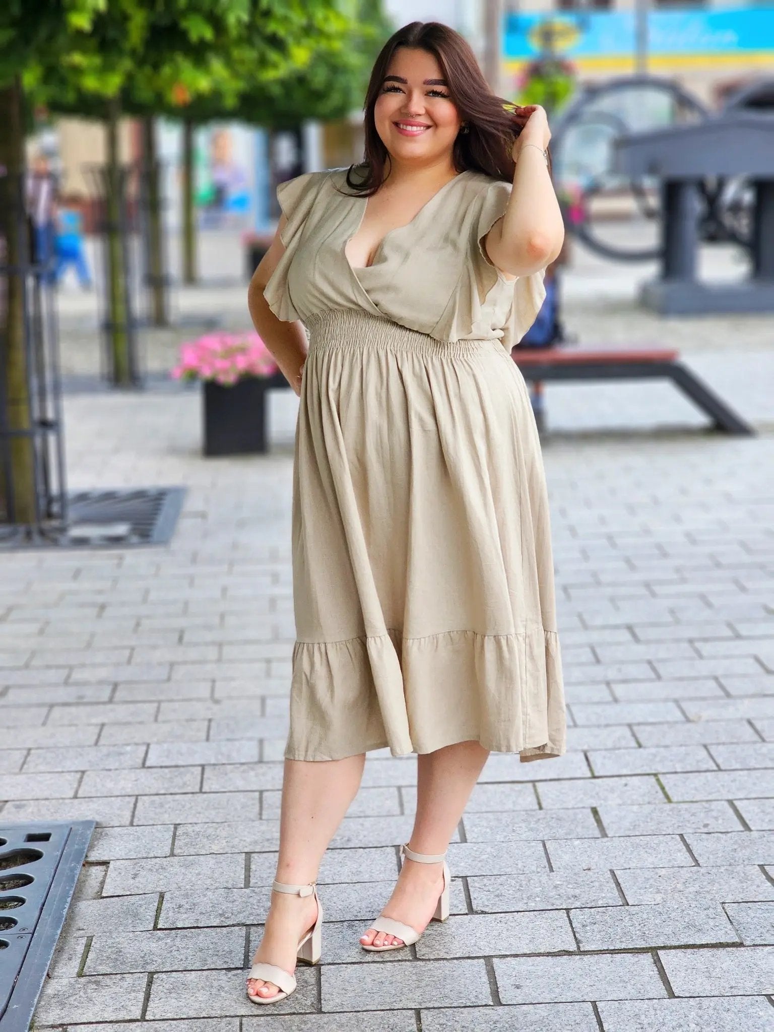 Sukienka lniana z odcięciem pod biustem Stylowa XL