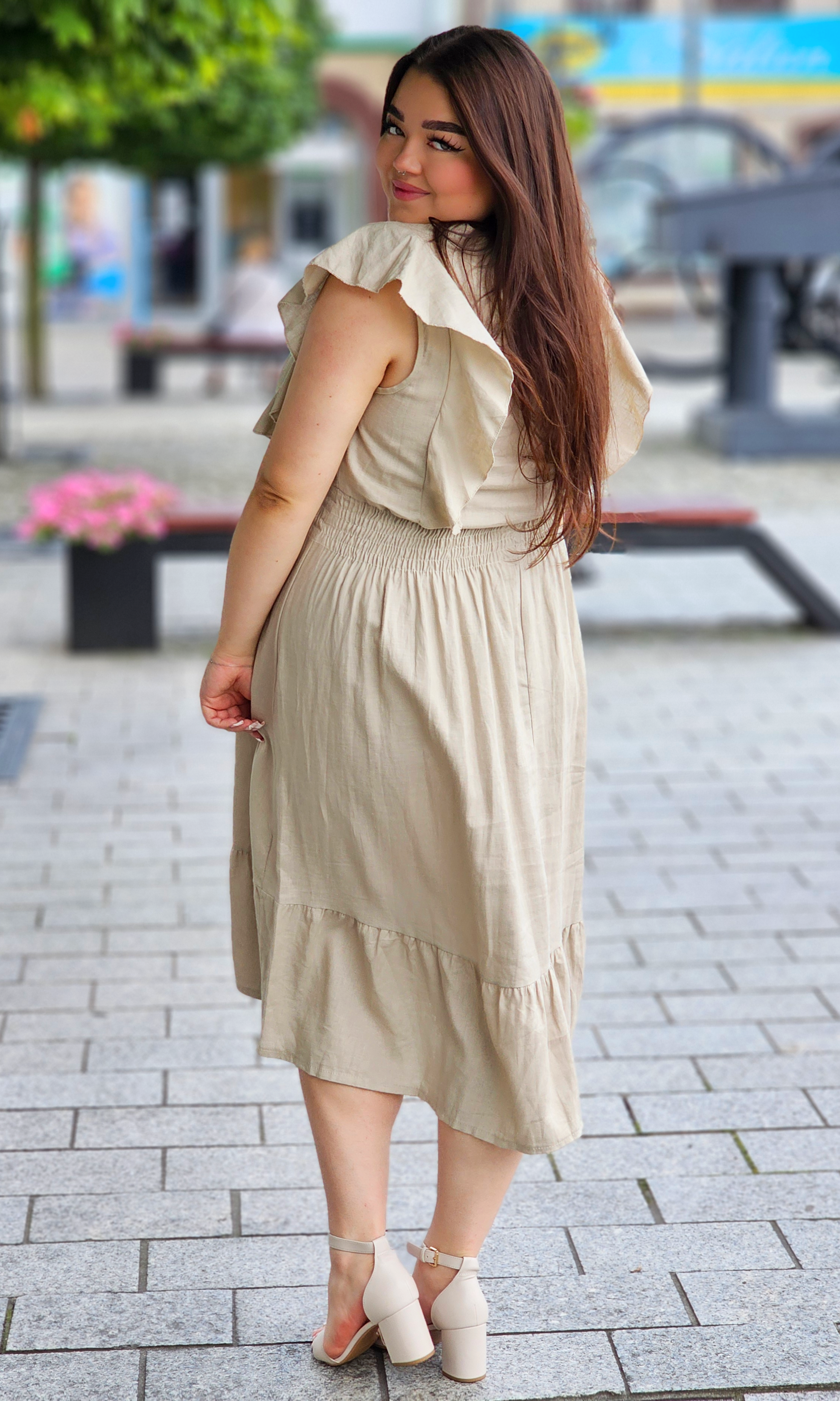 Sukienka lniana z odcięciem pod biustem Stylowa XL