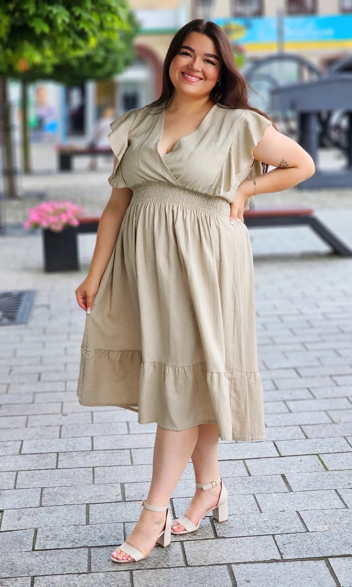 Sukienka lniana z odcięciem pod biustem Stylowa XL