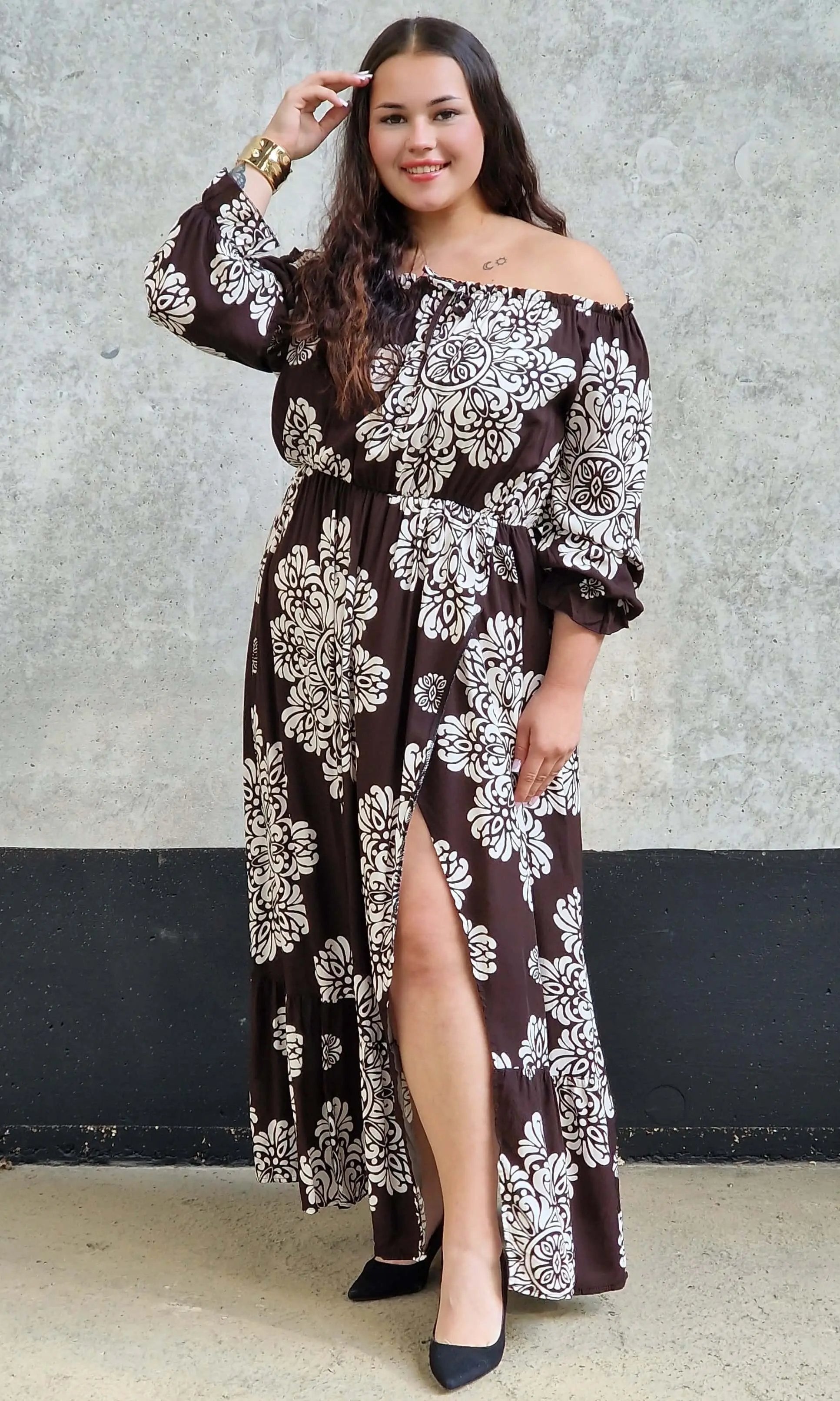 Sukienka maxi hiszpanka z rozcięciem Stylowa XL