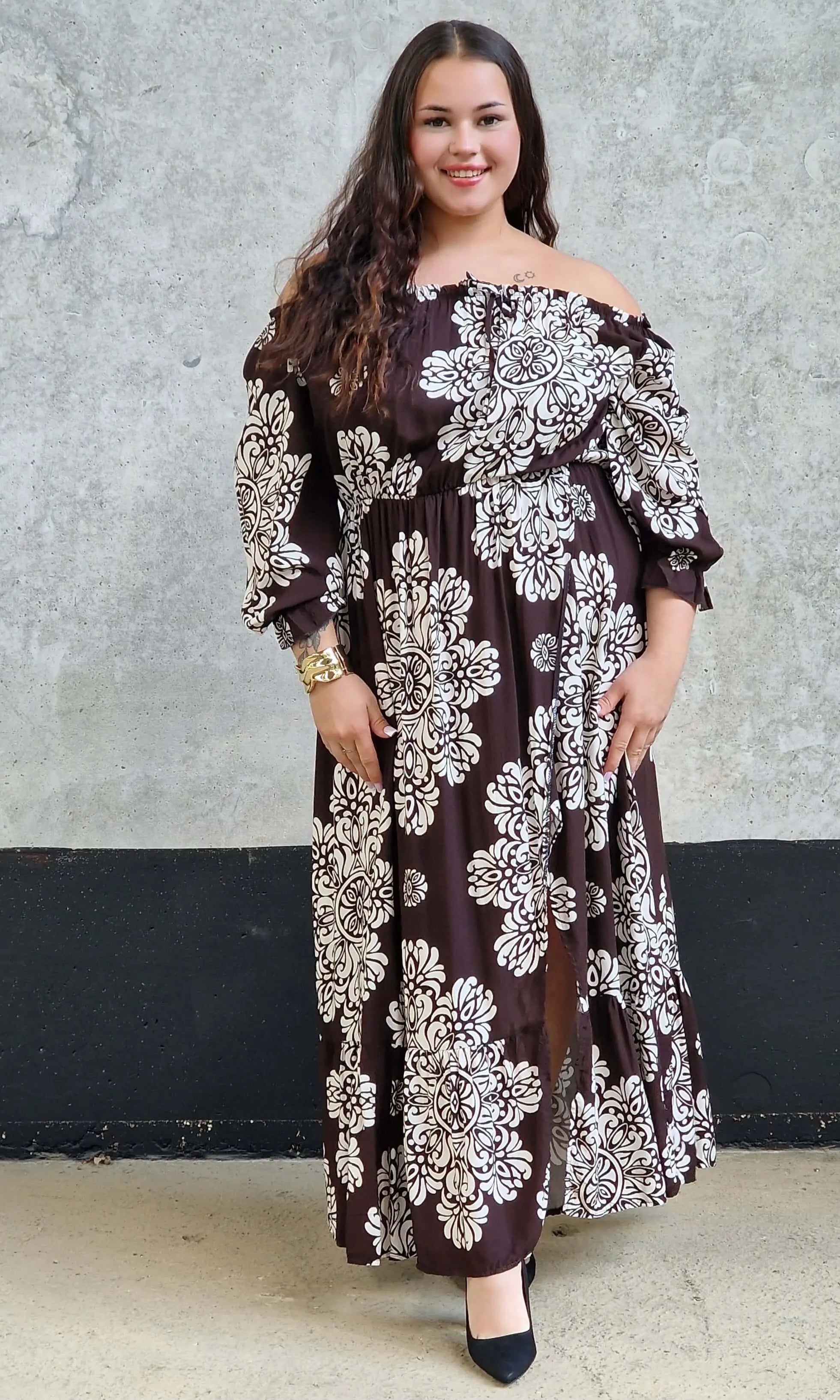 Sukienka maxi hiszpanka z rozcięciem Stylowa XL