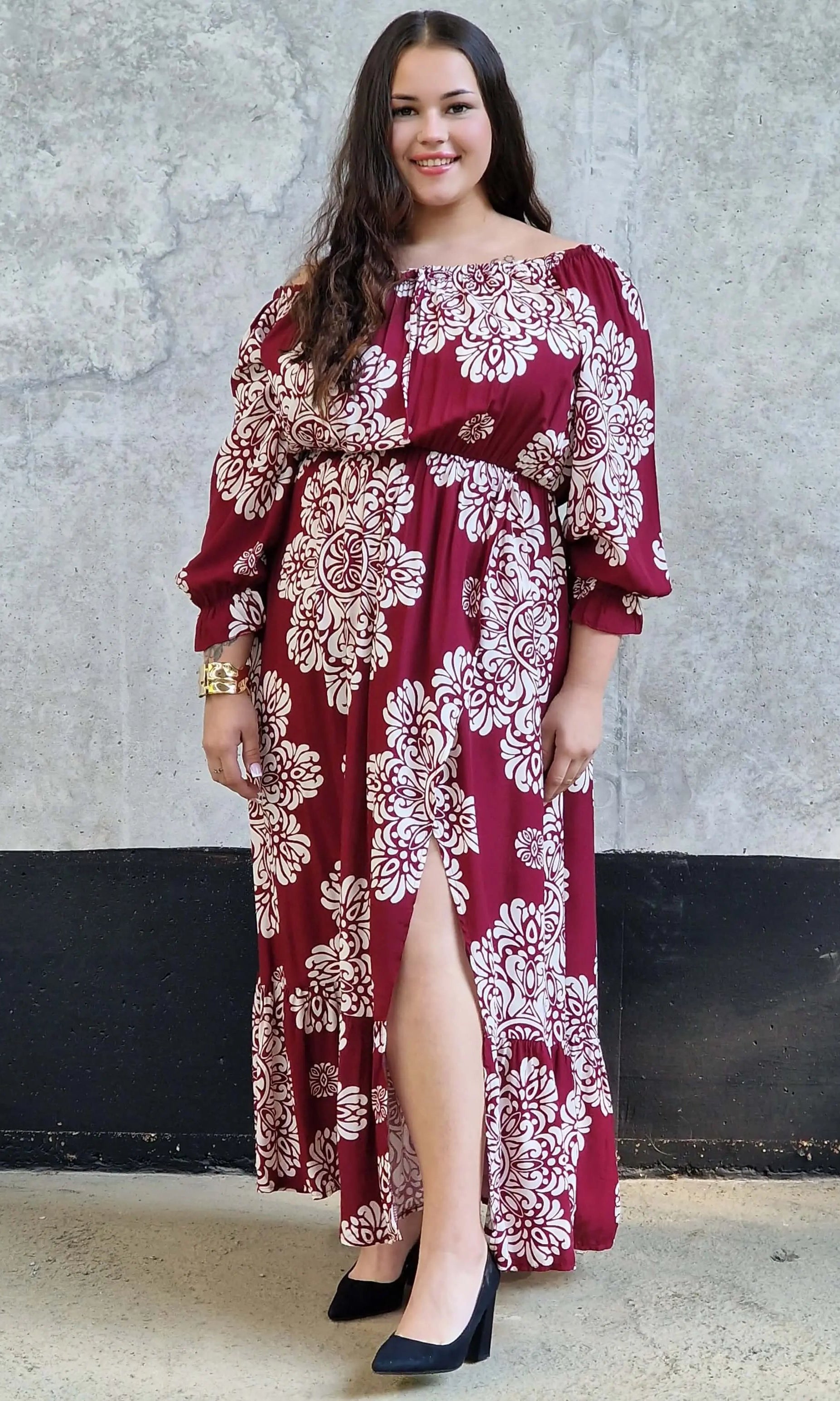 Sukienka maxi hiszpanka z rozcięciem Stylowa XL