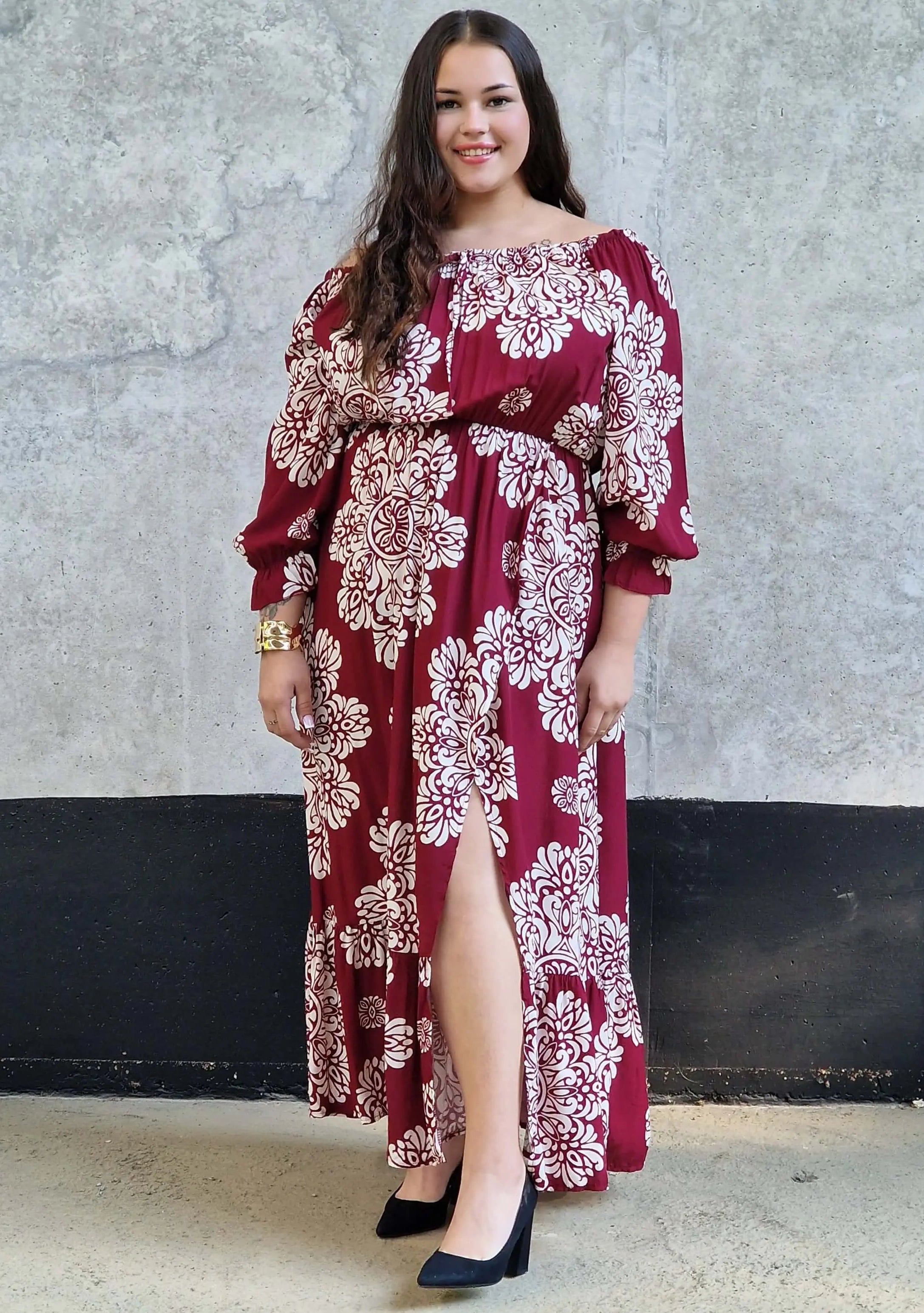 Sukienka maxi hiszpanka z rozcięciem Stylowa XL