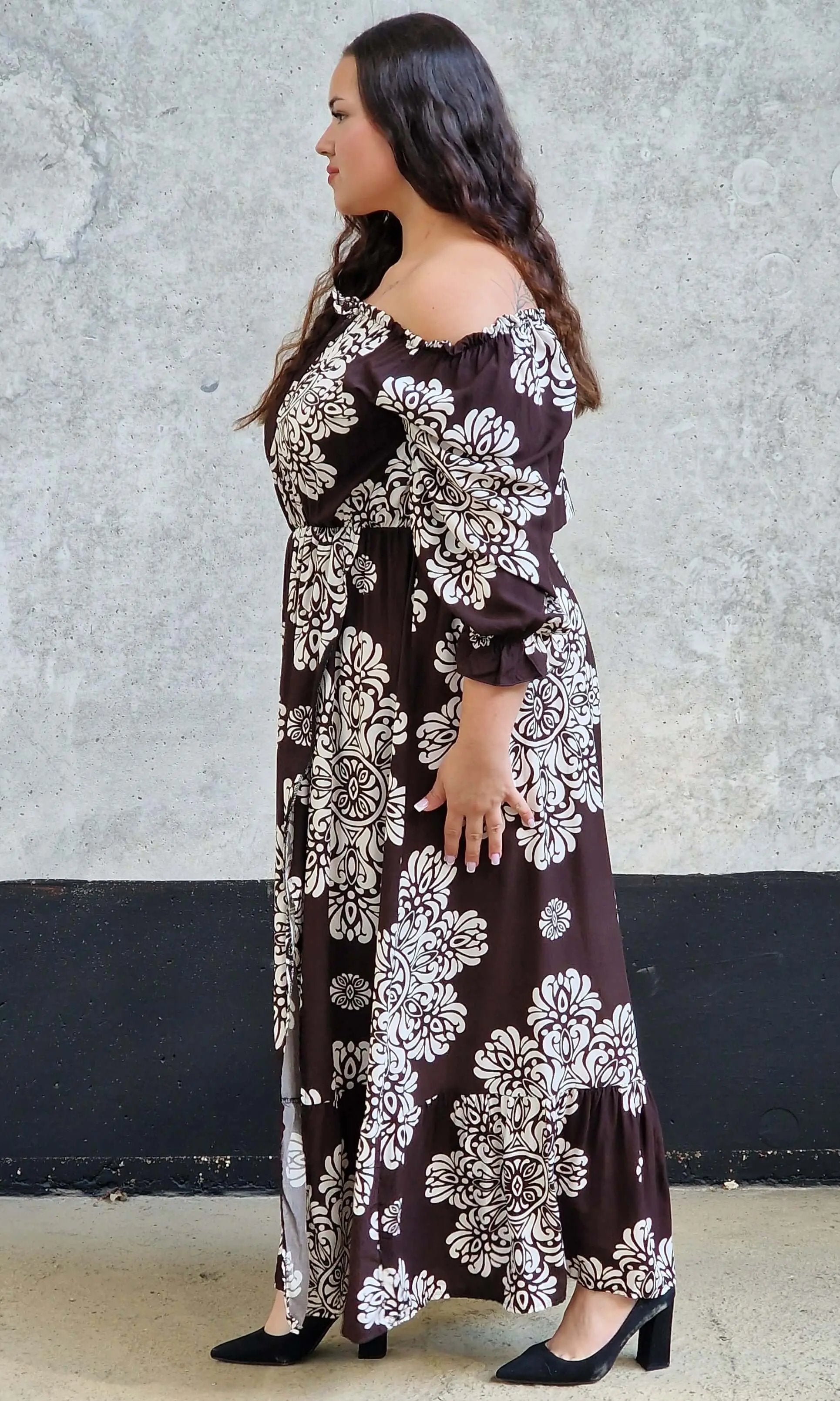 Sukienka maxi hiszpanka z rozcięciem Stylowa XL