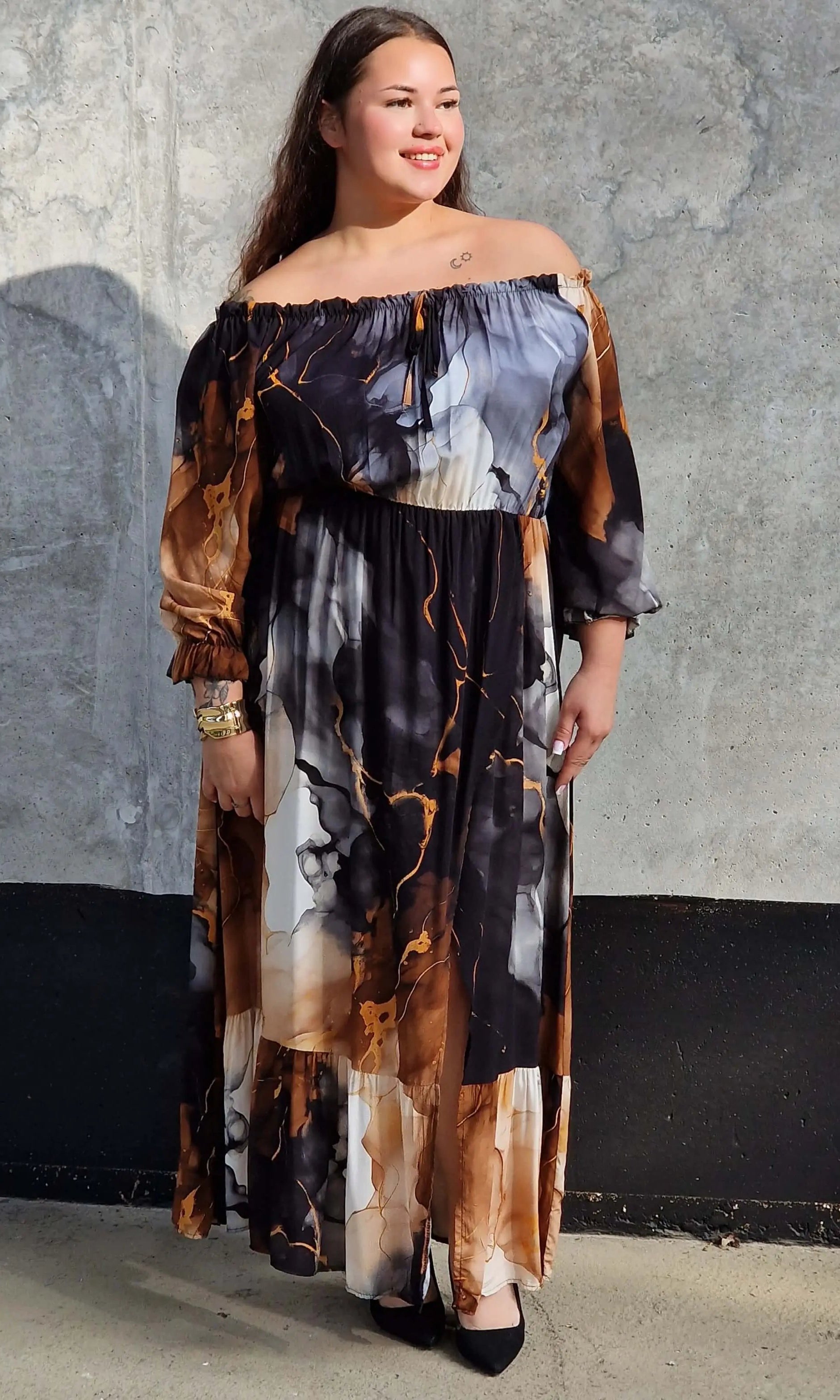 Sukienka maxi hiszpanka z rozcięciem Stylowa XL