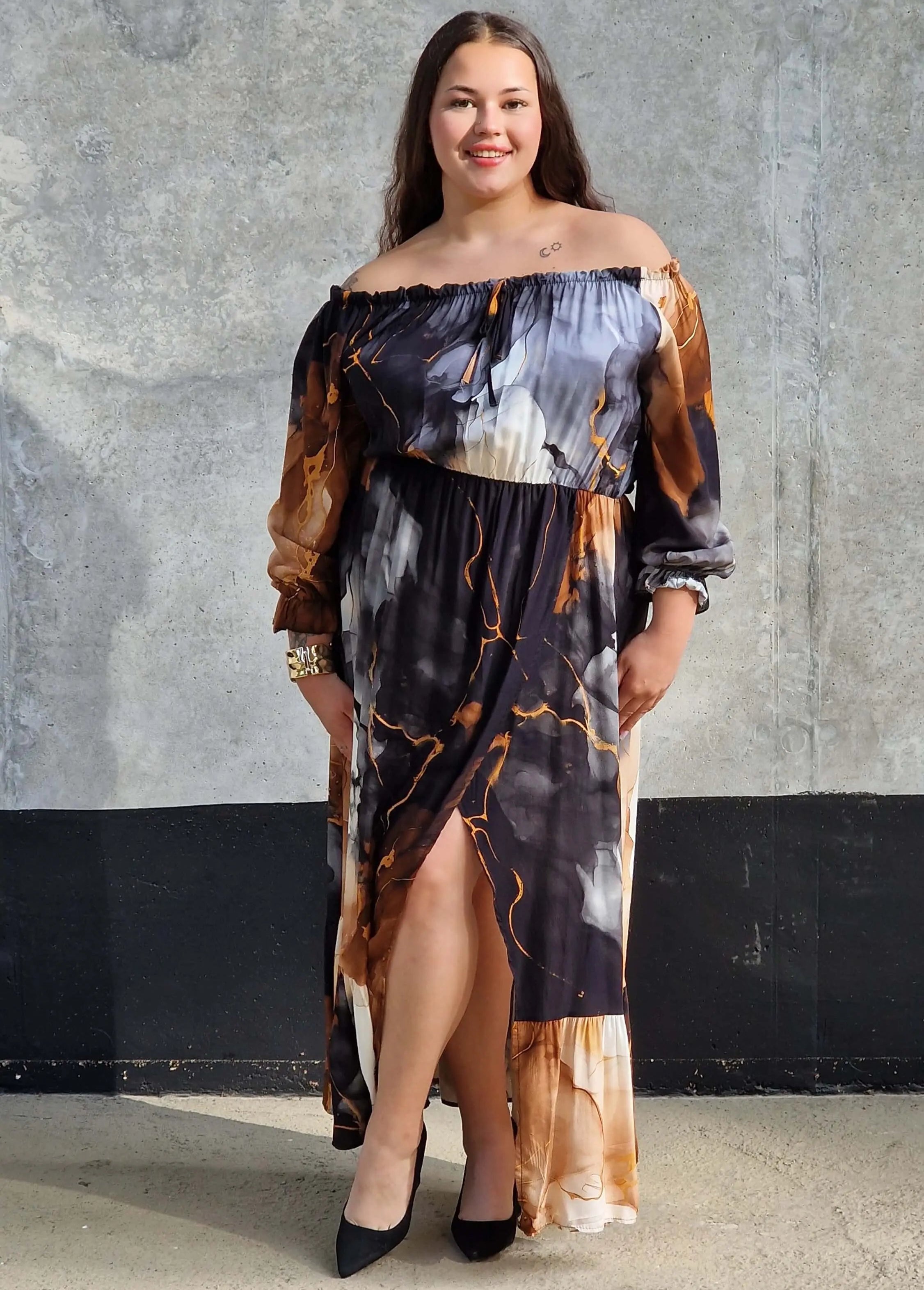 Sukienka maxi hiszpanka z rozcięciem Stylowa XL