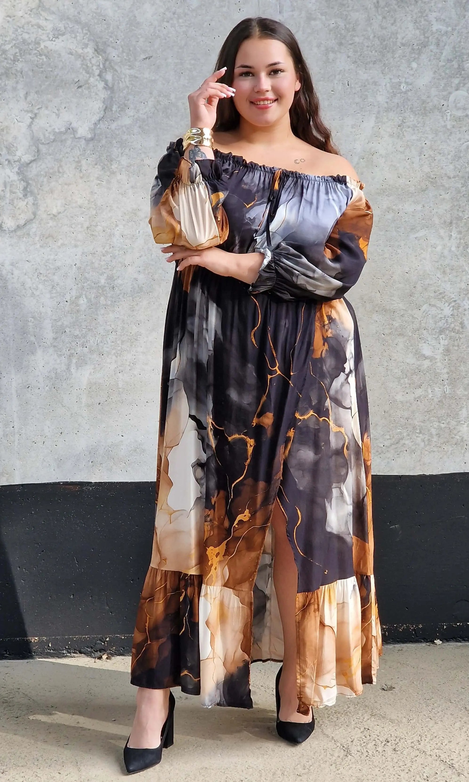 Sukienka maxi hiszpanka z rozcięciem Stylowa XL