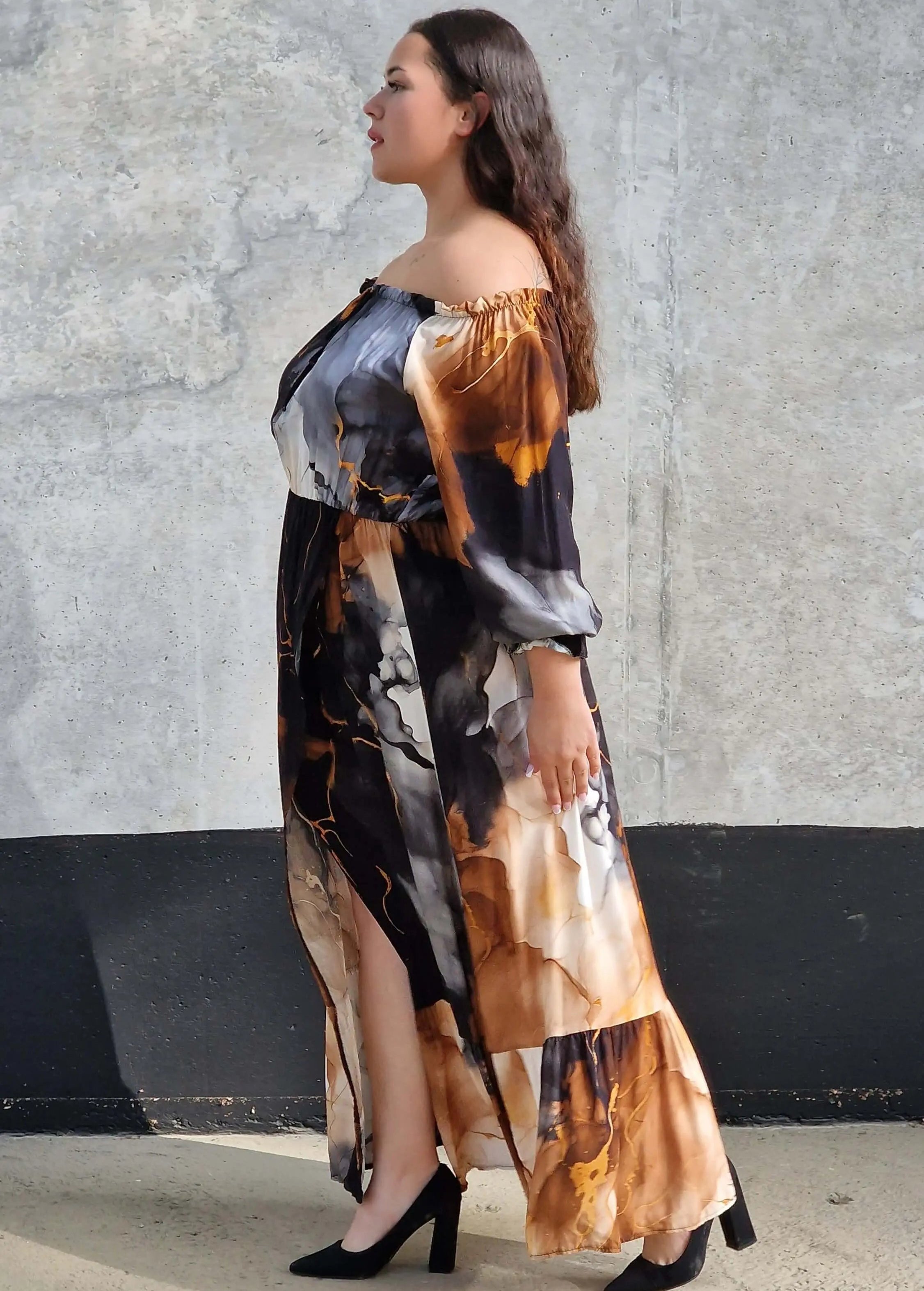 Sukienka maxi hiszpanka z rozcięciem Stylowa XL