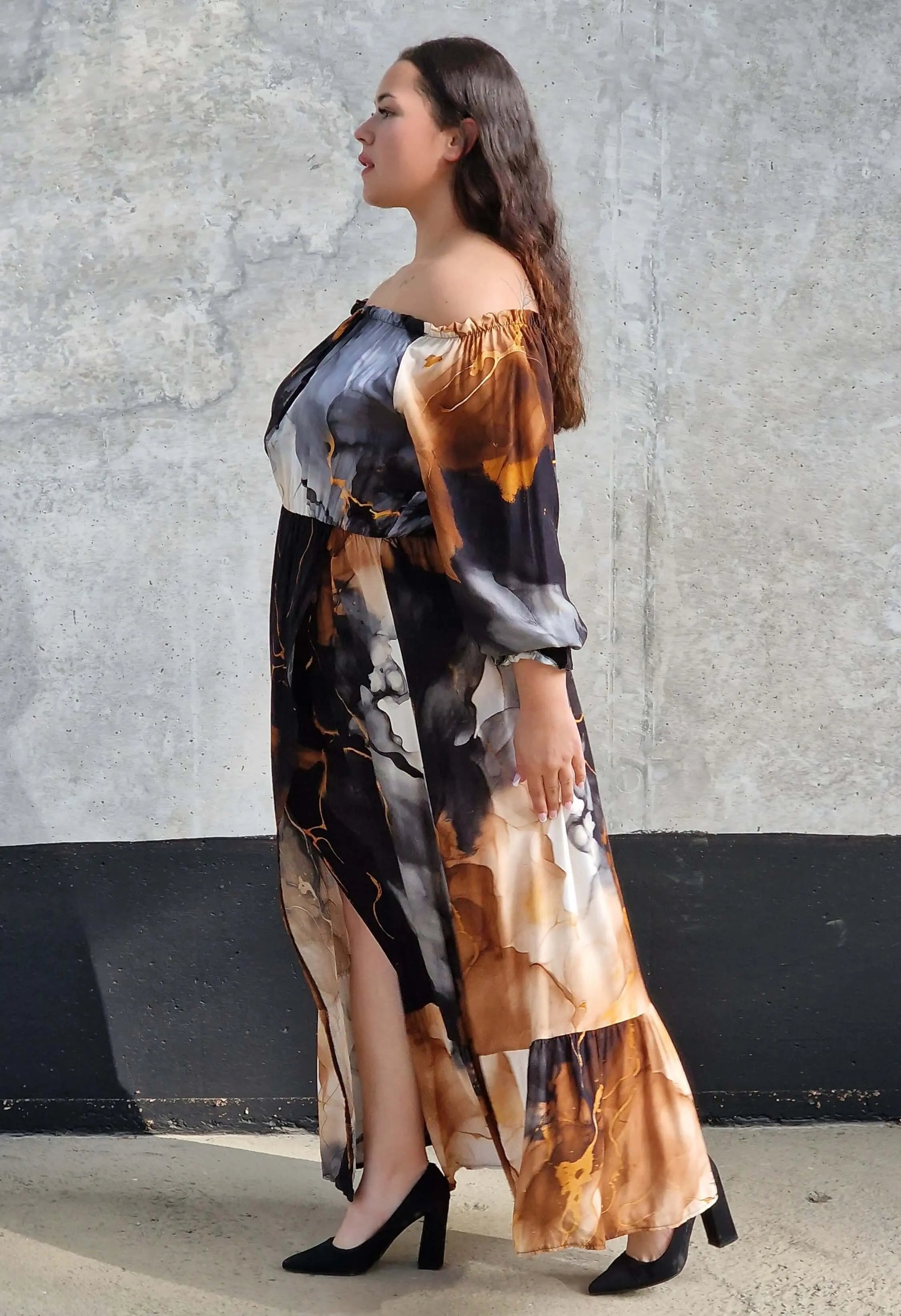 Sukienka maxi hiszpanka z rozcięciem Stylowa XL