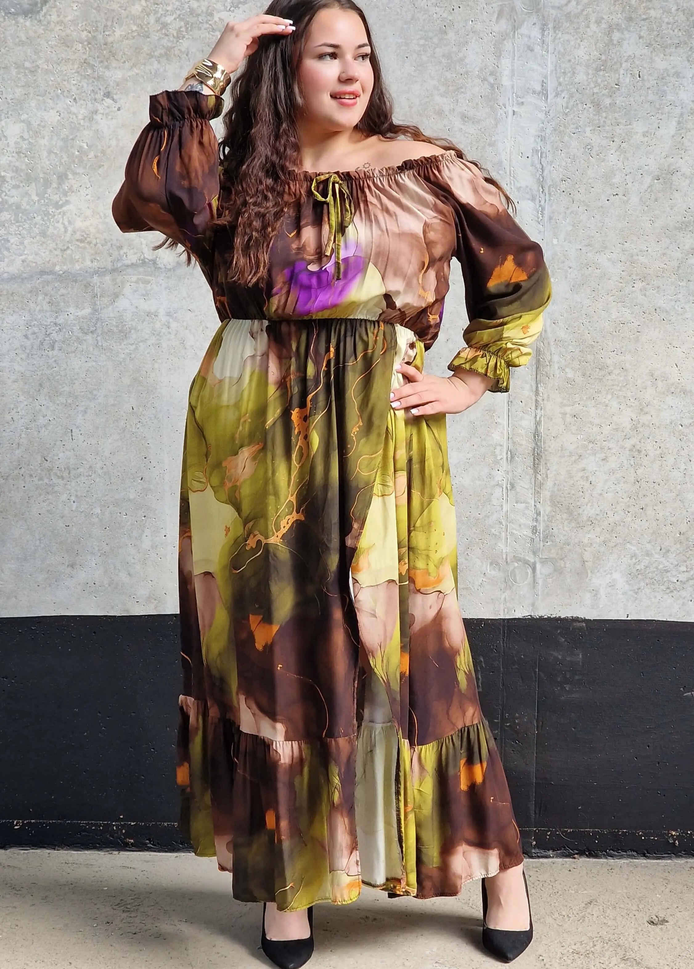 Sukienka maxi hiszpanka z rozcięciem Stylowa XL