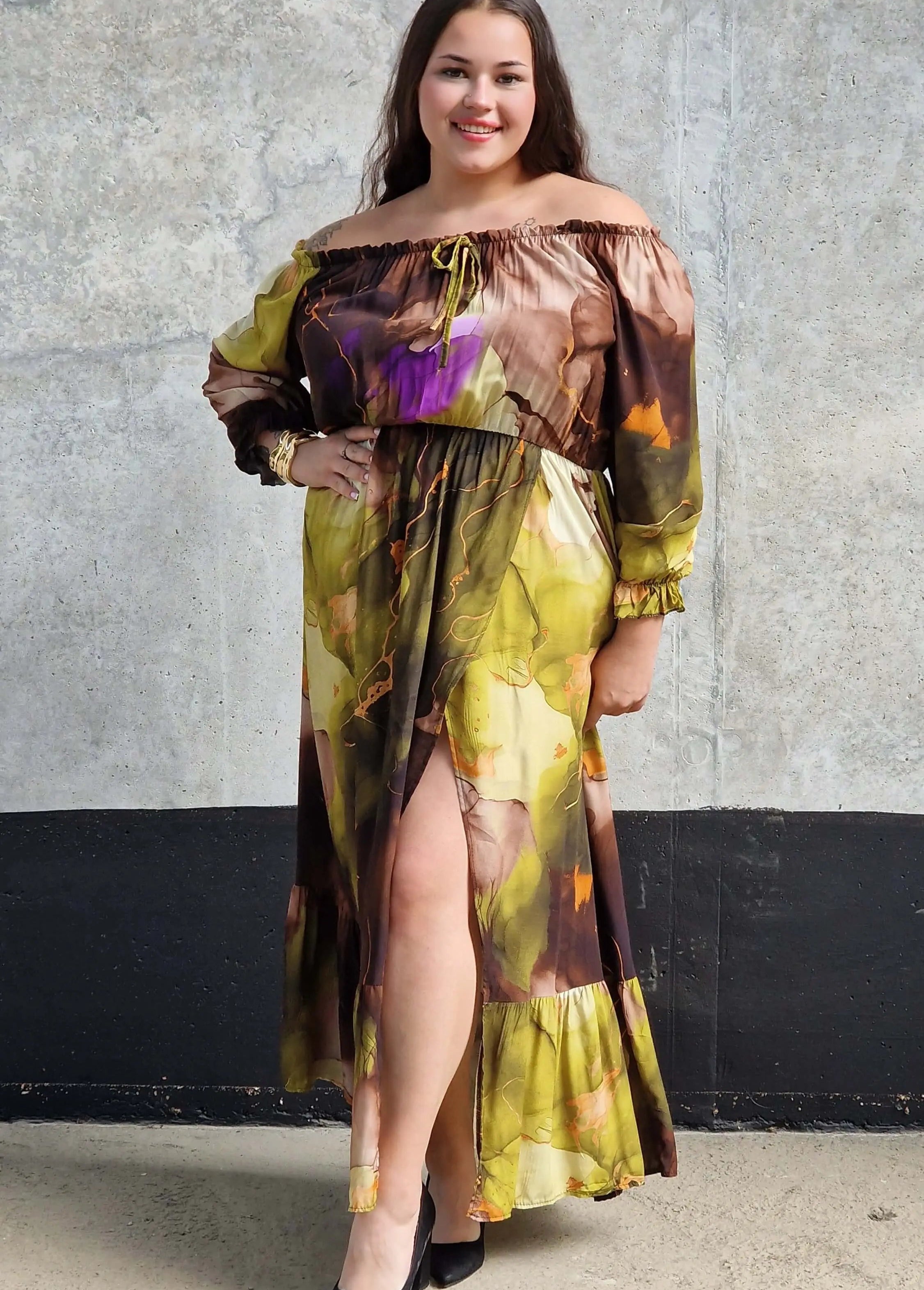 Sukienka maxi hiszpanka z rozcięciem Stylowa XL