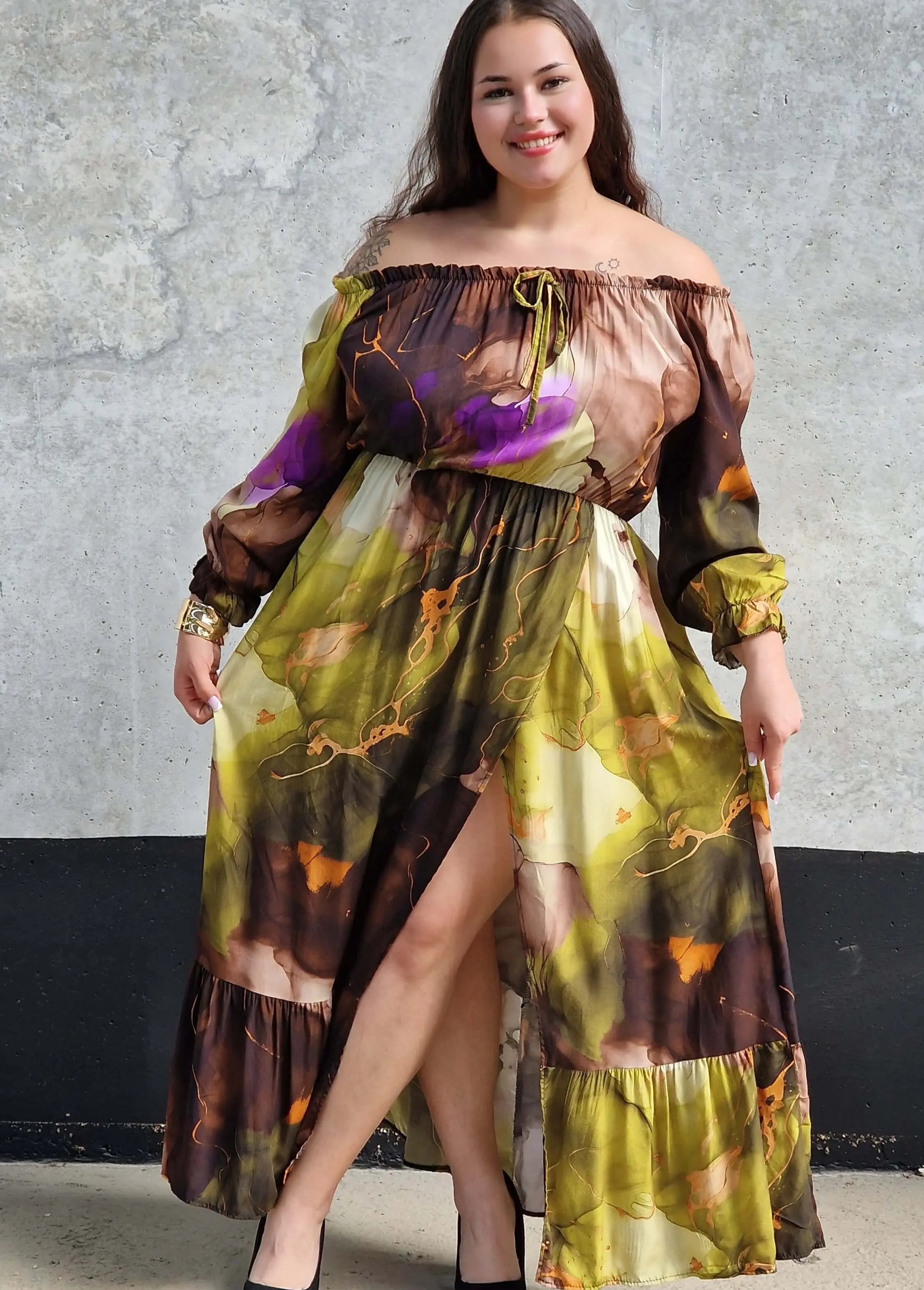 Sukienka maxi hiszpanka z rozcięciem Stylowa XL