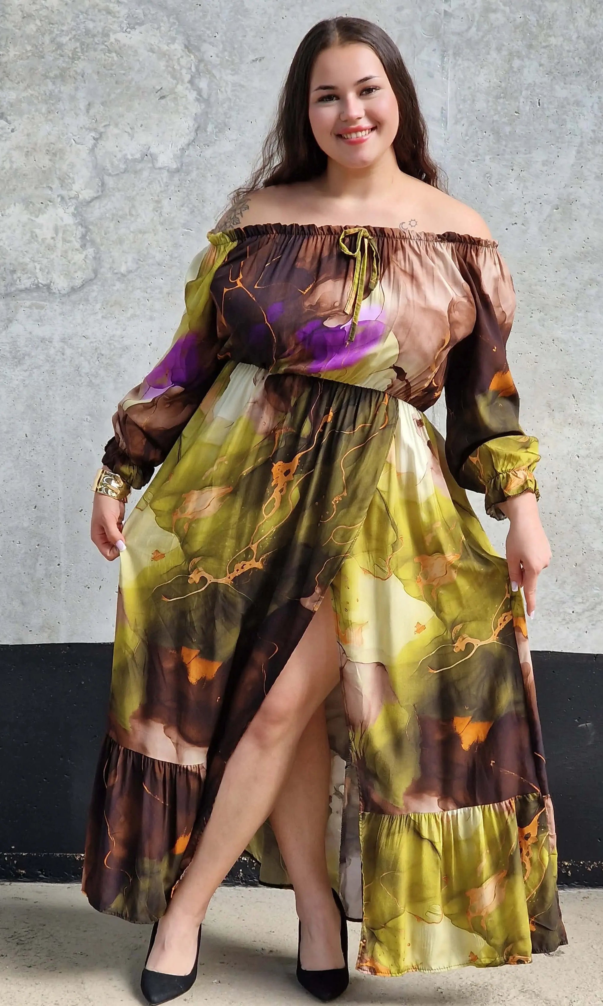 Sukienka maxi hiszpanka z rozcięciem Stylowa XL