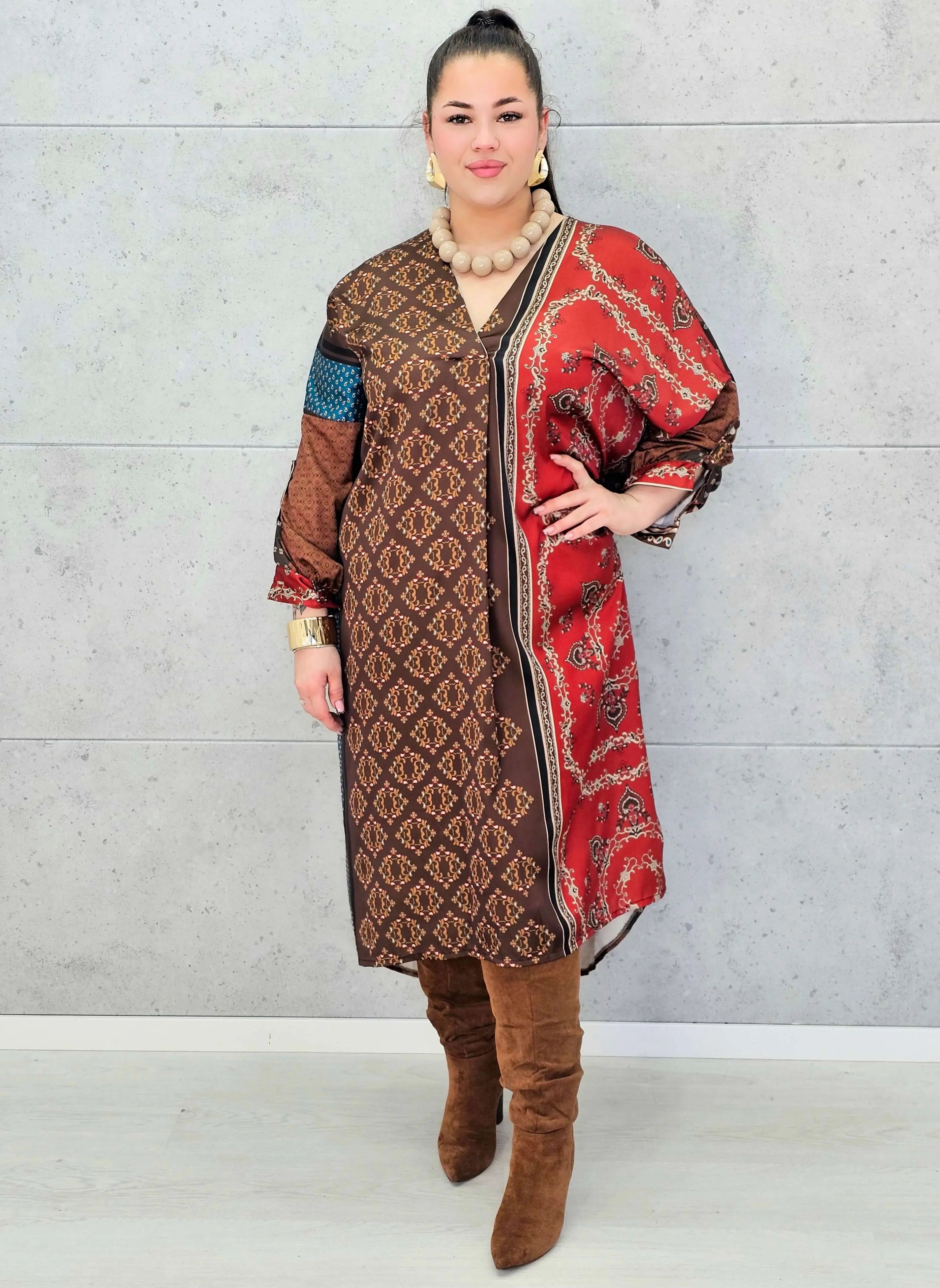 Sukienka maxi w etniczny wzór – elegancka sukienka plus size dla kobiet XXL Stylowa XL