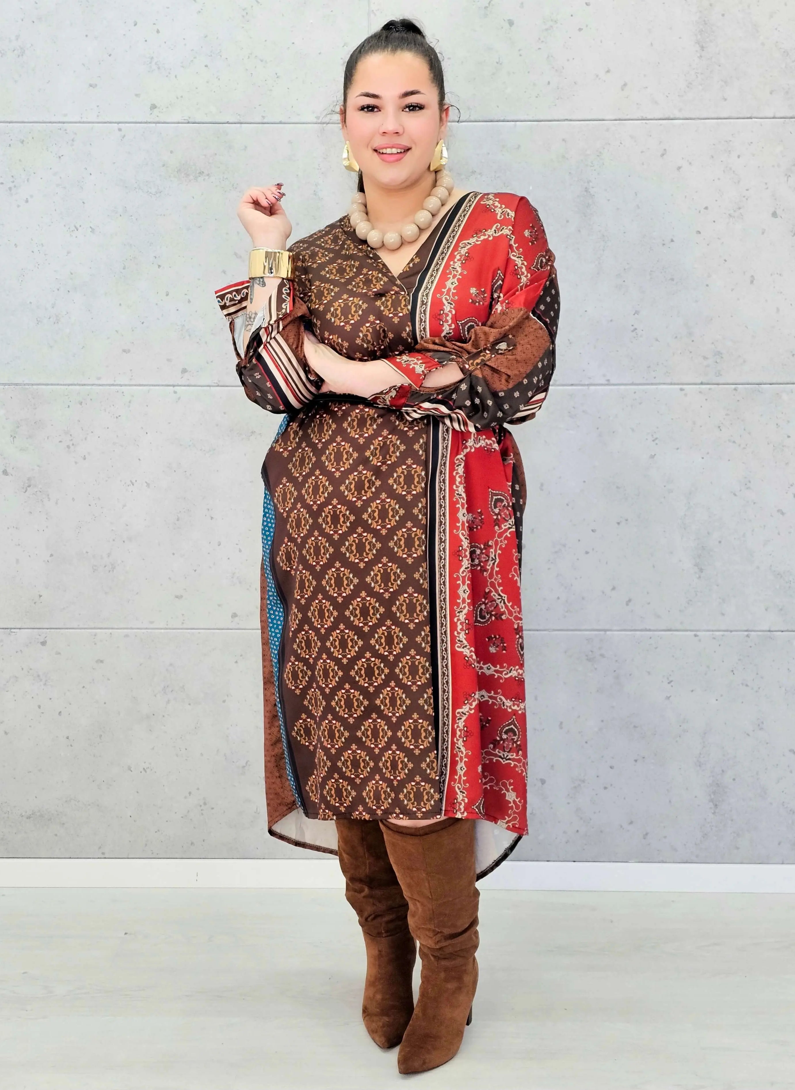 Sukienka maxi w etniczny wzór – elegancka sukienka plus size dla kobiet XXL Stylowa XL