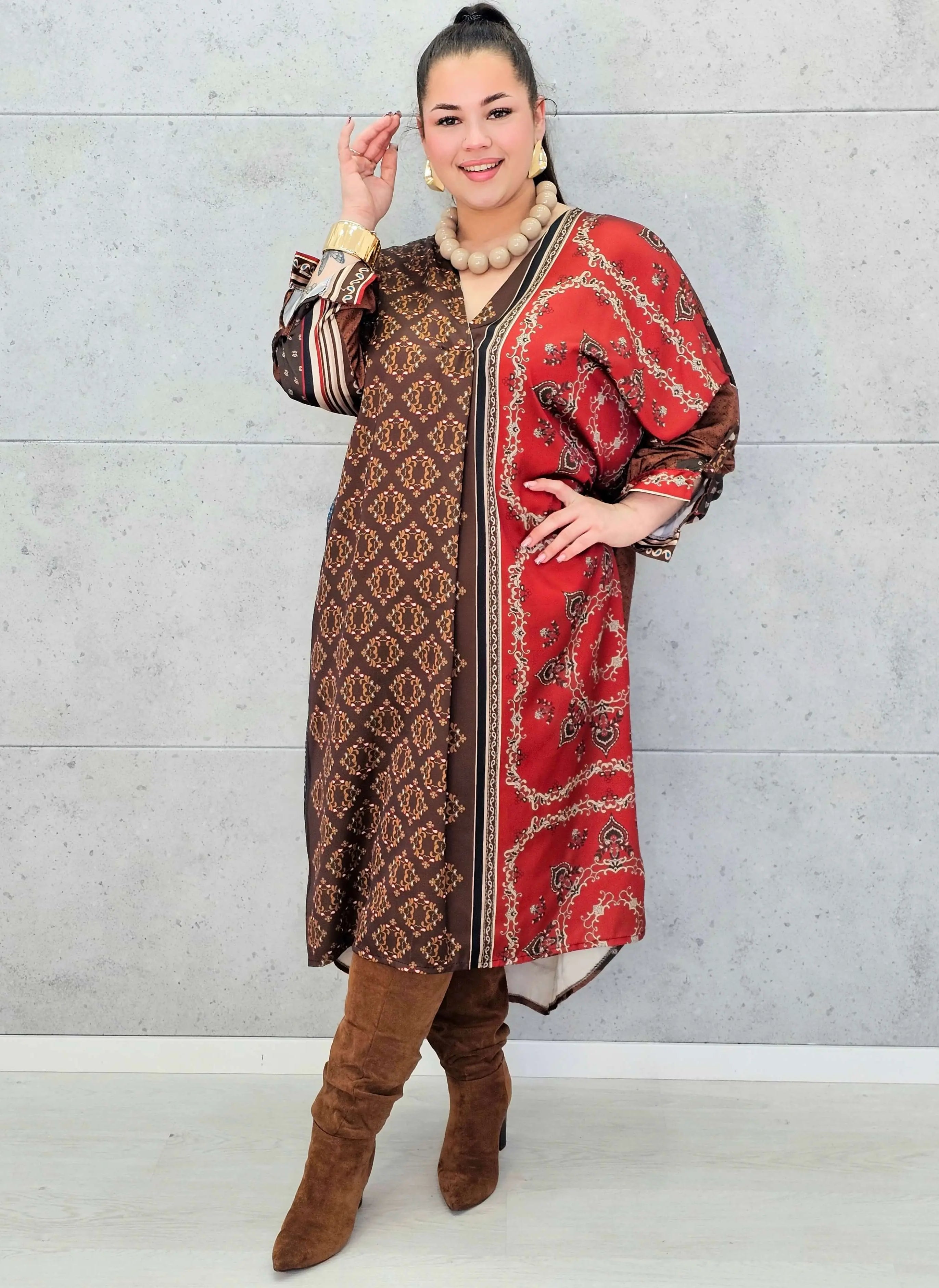 Sukienka maxi w etniczny wzór – elegancka sukienka plus size dla kobiet XXL Stylowa XL